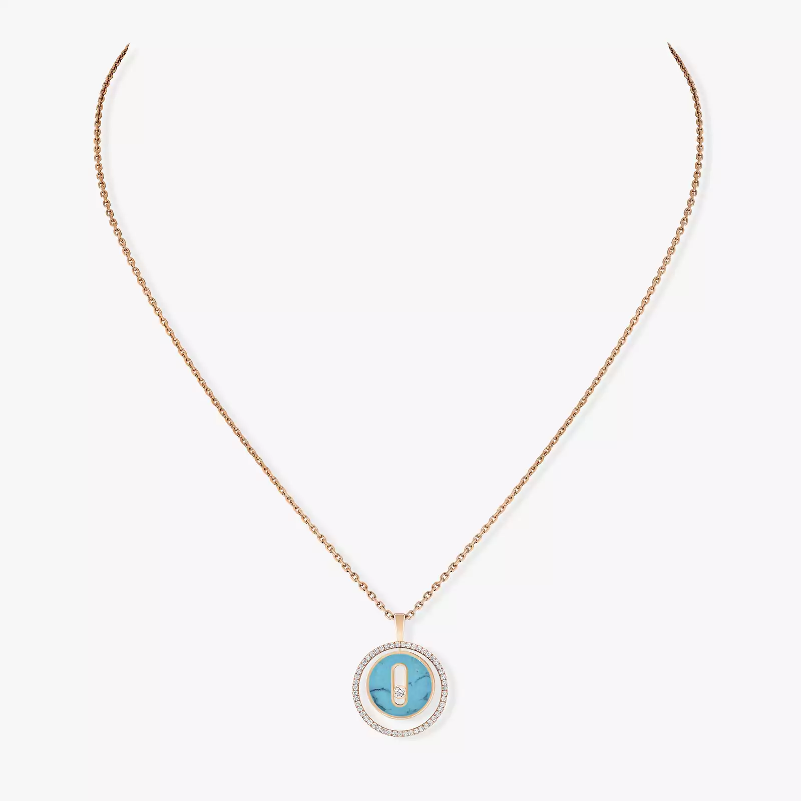 Necklace For Her Pink Gold Diamond Turquoise Lucky Move SM Necklace 11649-PG