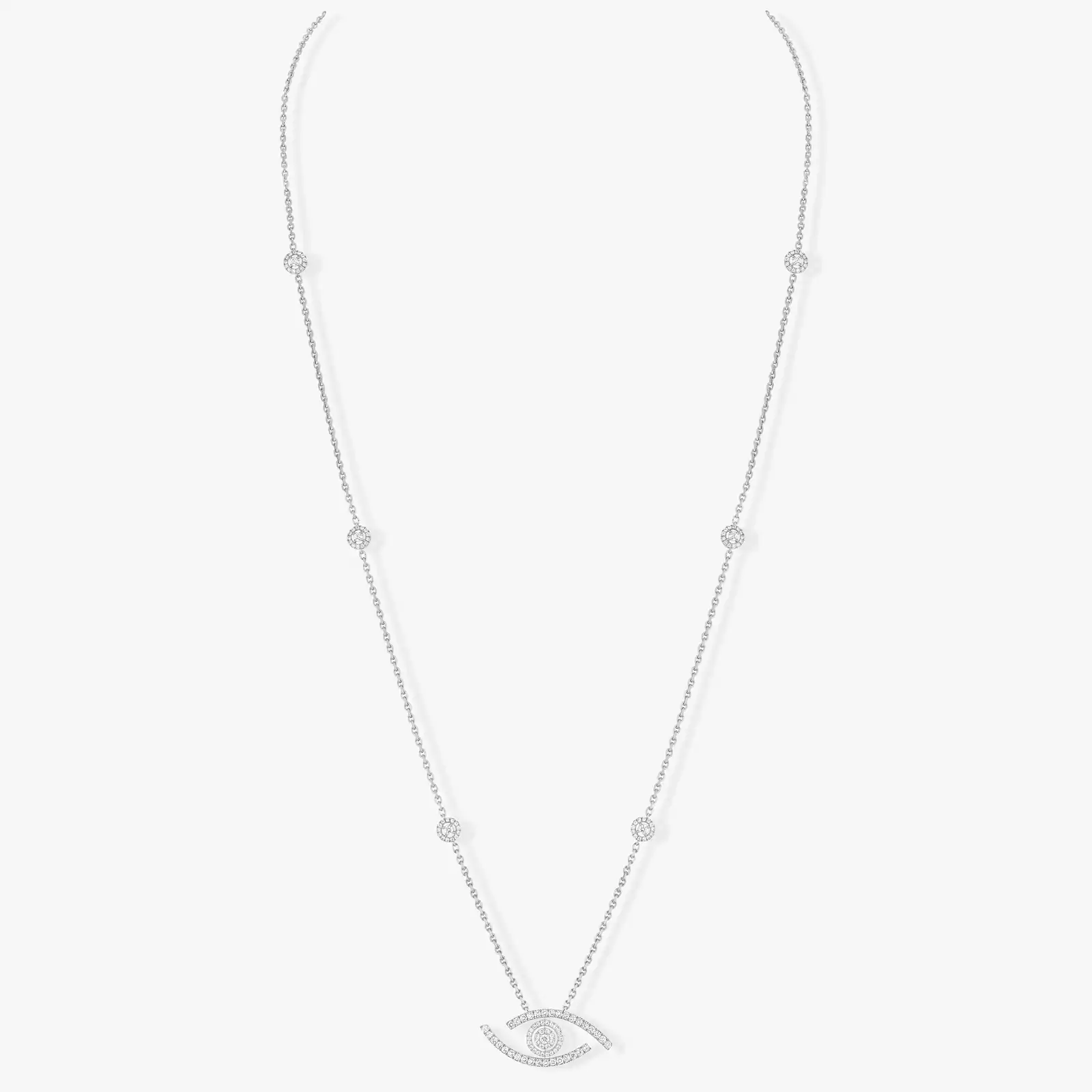 Lucky Eye Diamond Pavé Long Necklace White Gold For Her Diamond Necklace 11570-WG