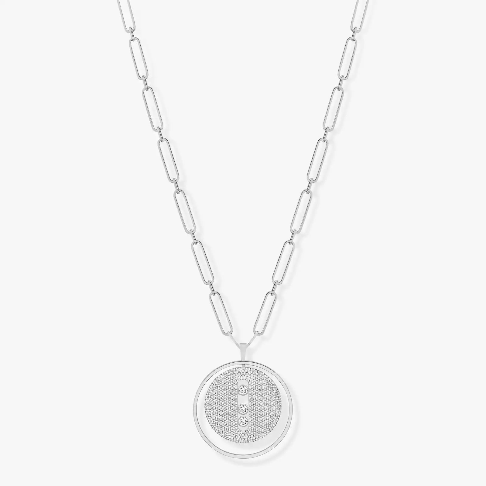 Necklace For Her White Gold Diamond Lucky Move Long Necklace Pavé LM 10127-WG