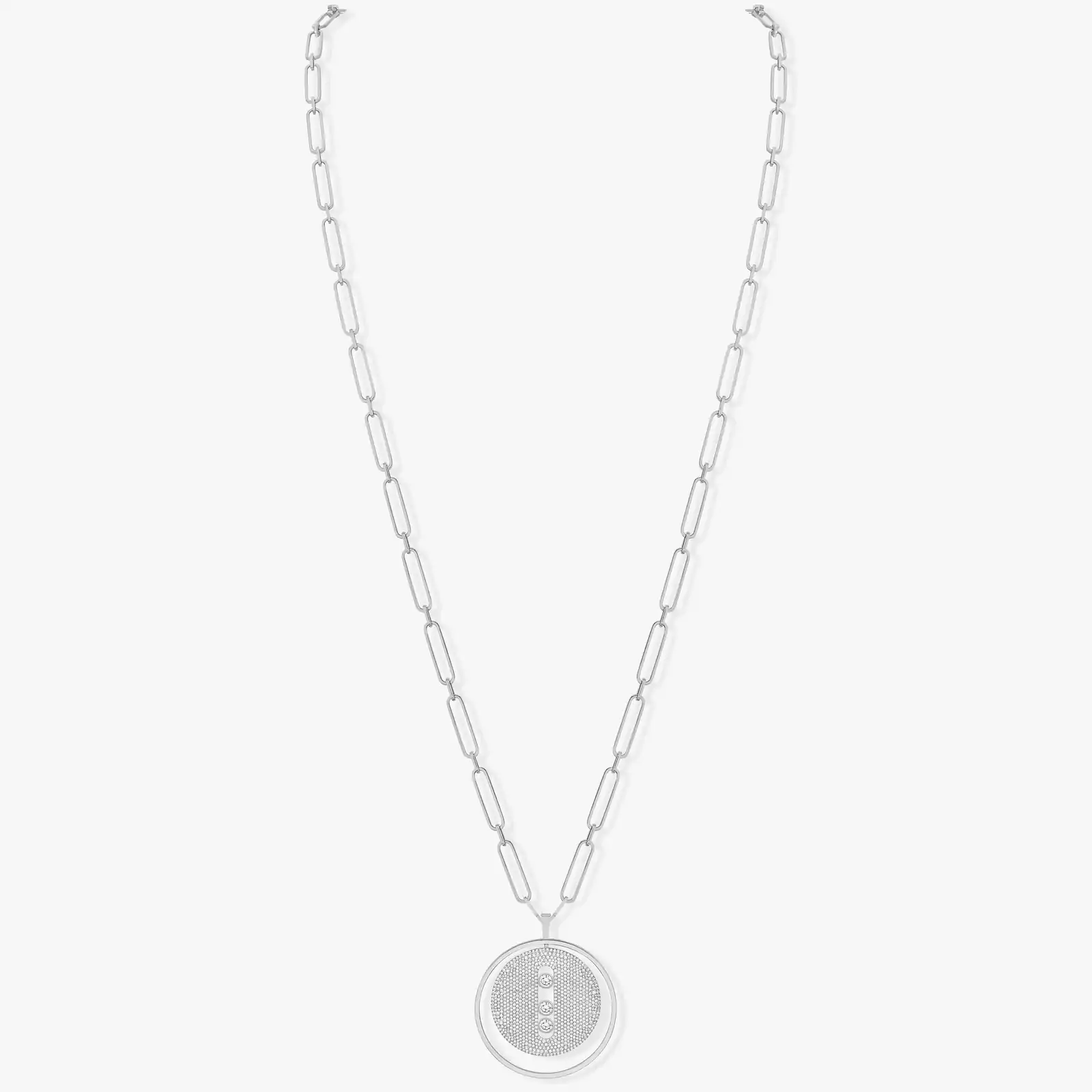 Necklace For Her White Gold Diamond Lucky Move Long Necklace Pavé LM 10127-WG