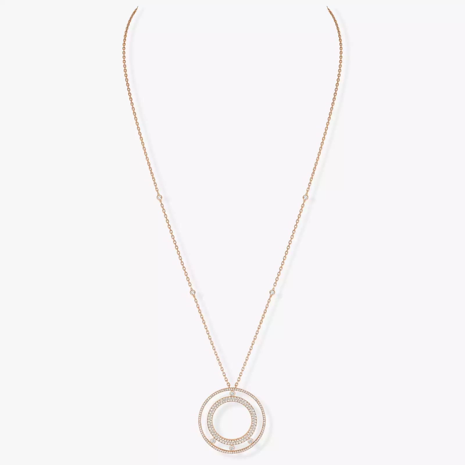 Collier Femme Or Rose Diamant Collier Long Move Romane Pavé 11317-PG