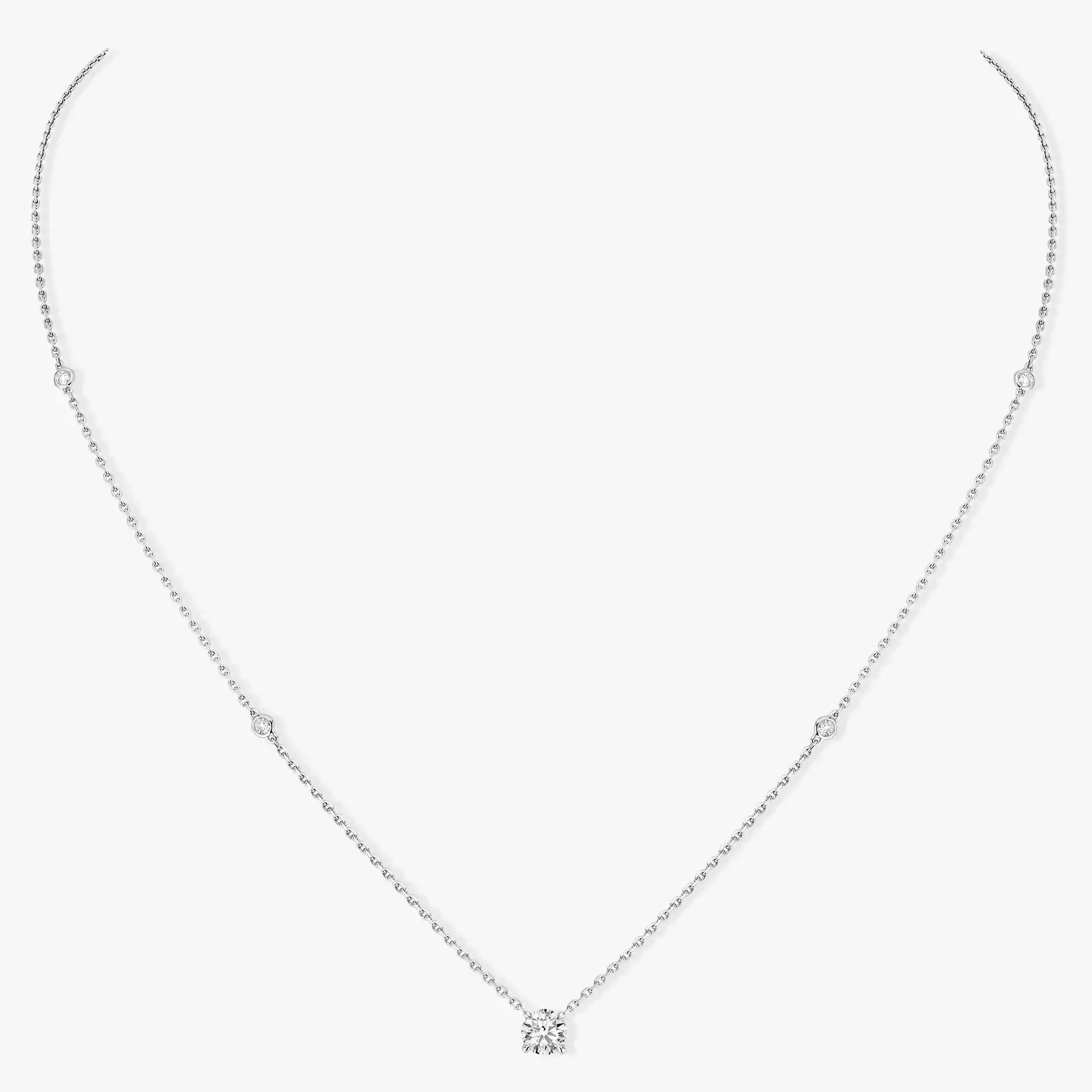 Collier Femme Or Blanc Diamond Solitaire Brillant 08571-WG