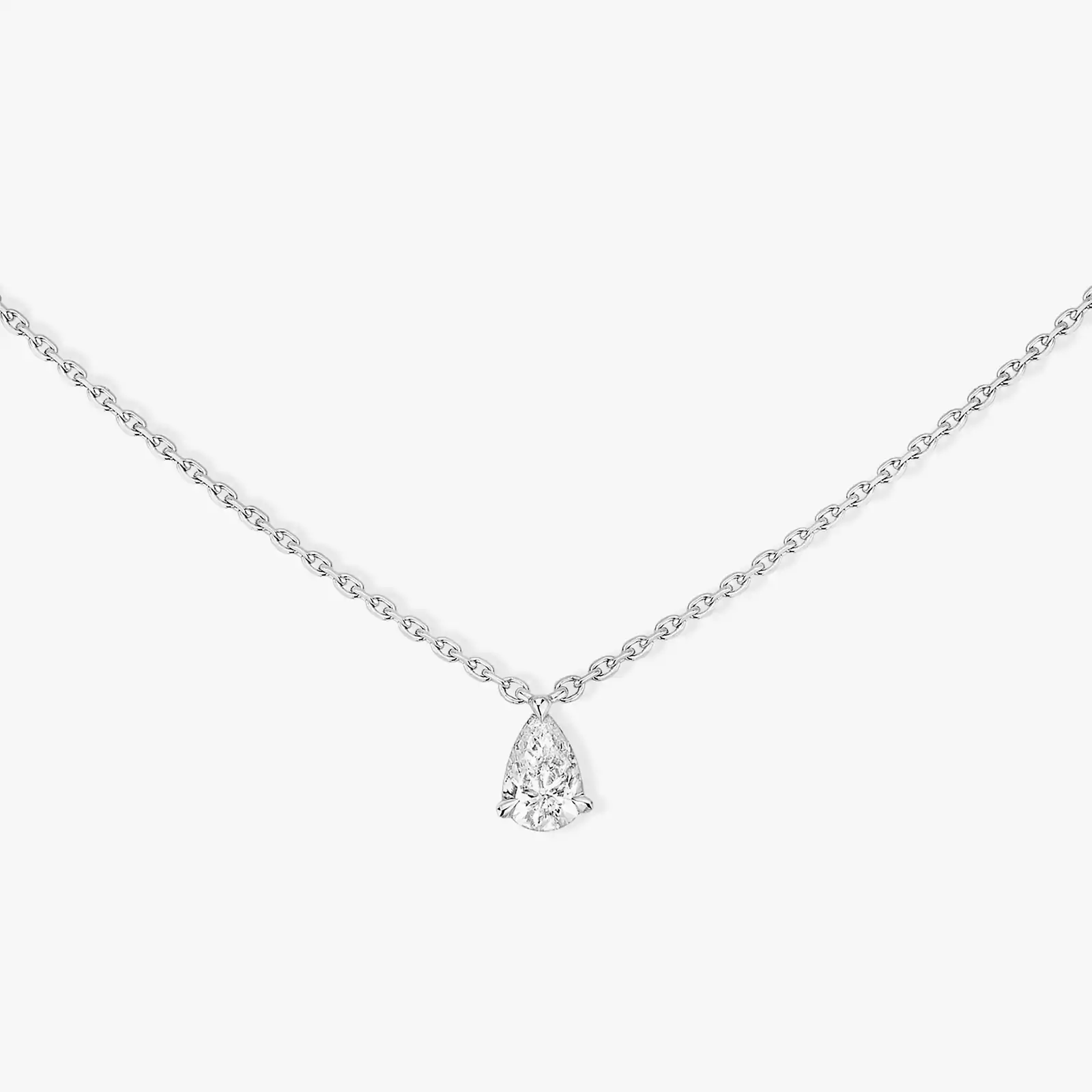 Collier Femme Or Blanc Diamond Solitaire Poire  08017-WG
