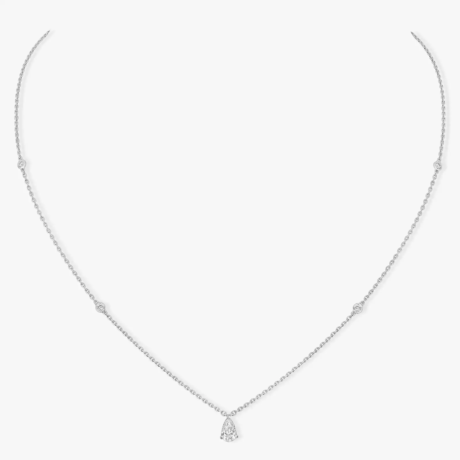 Collier Femme Or Blanc Diamond Solitaire Poire  08017-WG
