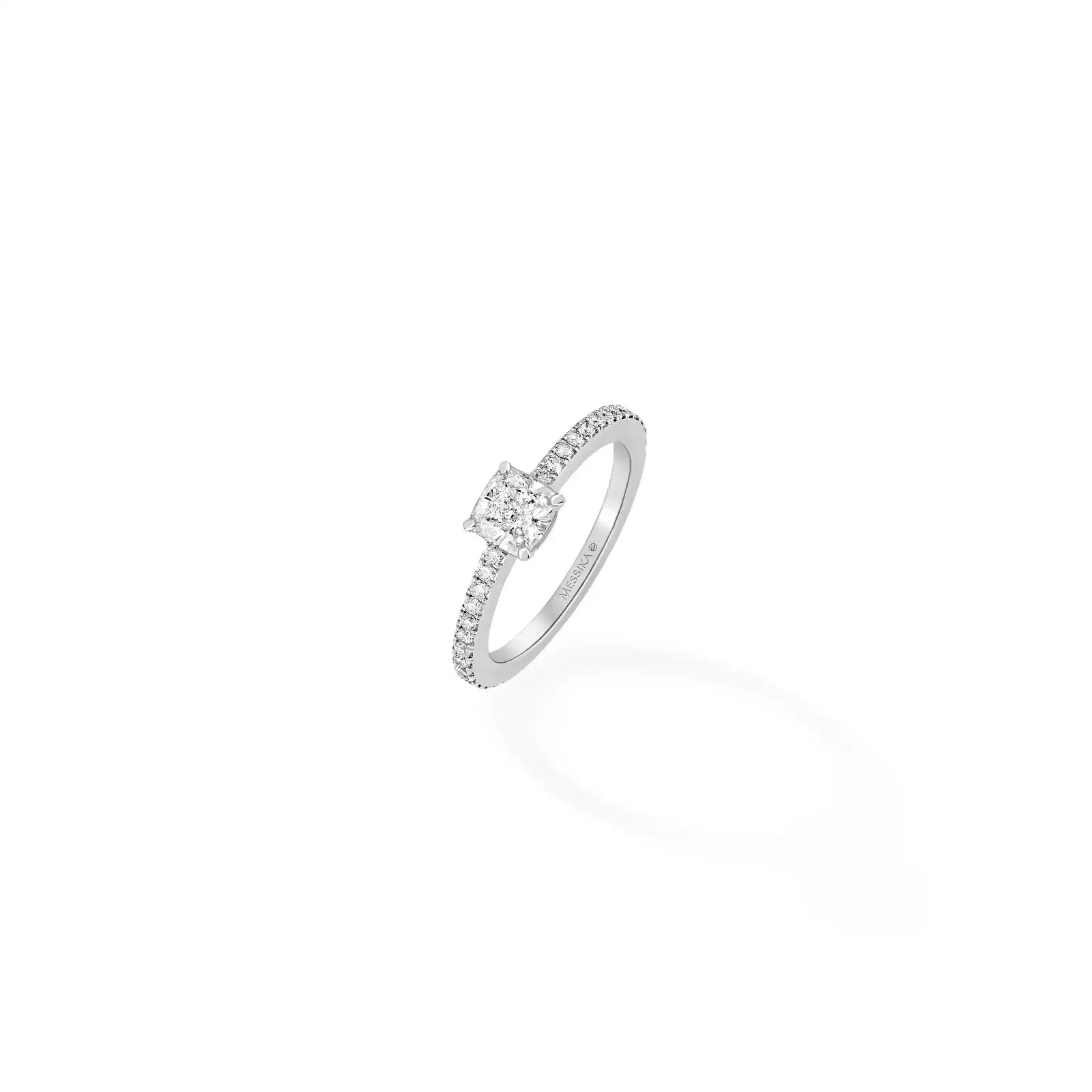 Bague Femme Or Blanc Diamond Solitaire Coussin Pavé 08006-WG