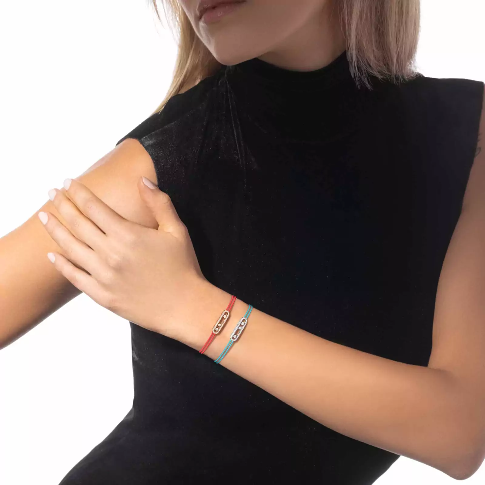Pulsera Mujer Oro blanco Diamante Cordón Messika CARE(S) Azul con Pavé 14657-WG