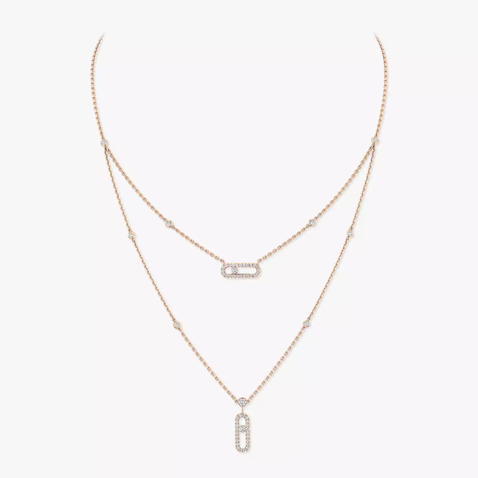 Collier Femme Or Rose Diamant Move Uno 2 Rangs Pavé 07174-PG