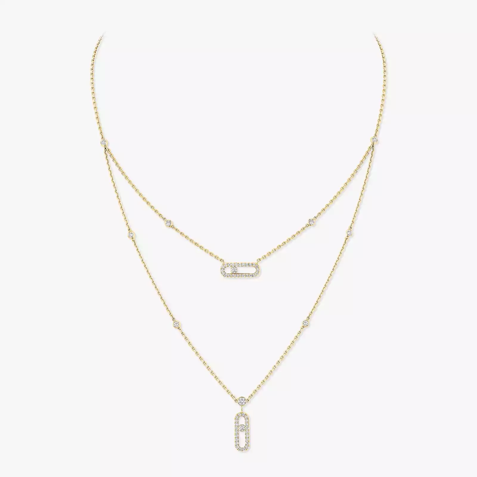 Move Uno 2 Rows Pavé  Yellow Gold For Her Diamond Necklace 07174-YG
