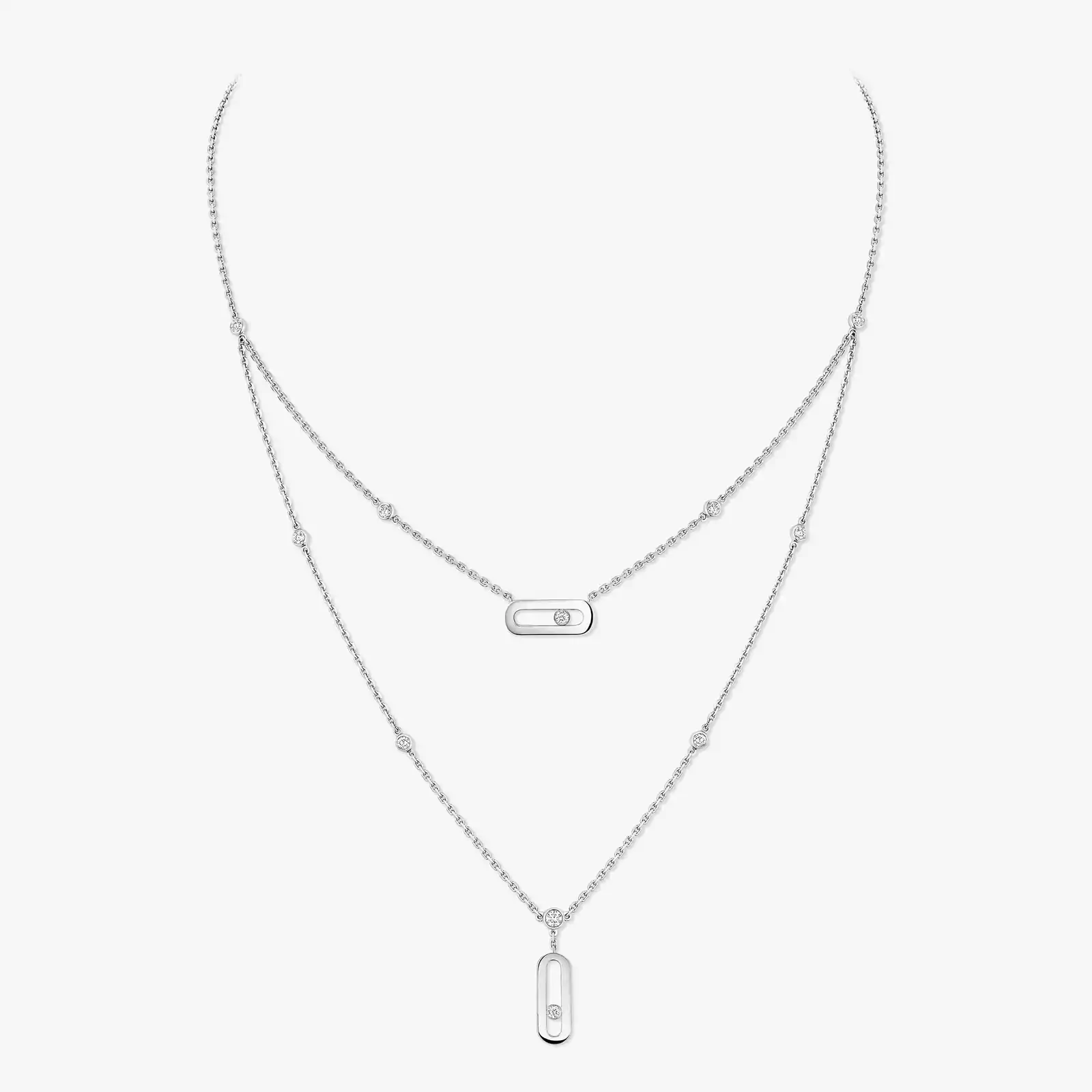 Move Uno 2 Rows  White Gold For Her Diamond Necklace 08852-WG