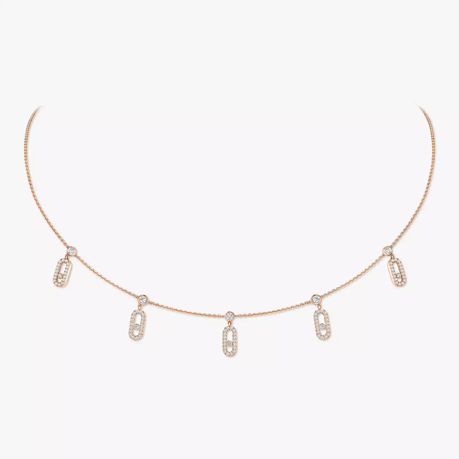 Collier Femme Or Rose Diamant Choker Move Uno Pampille Pavé 12150-PG