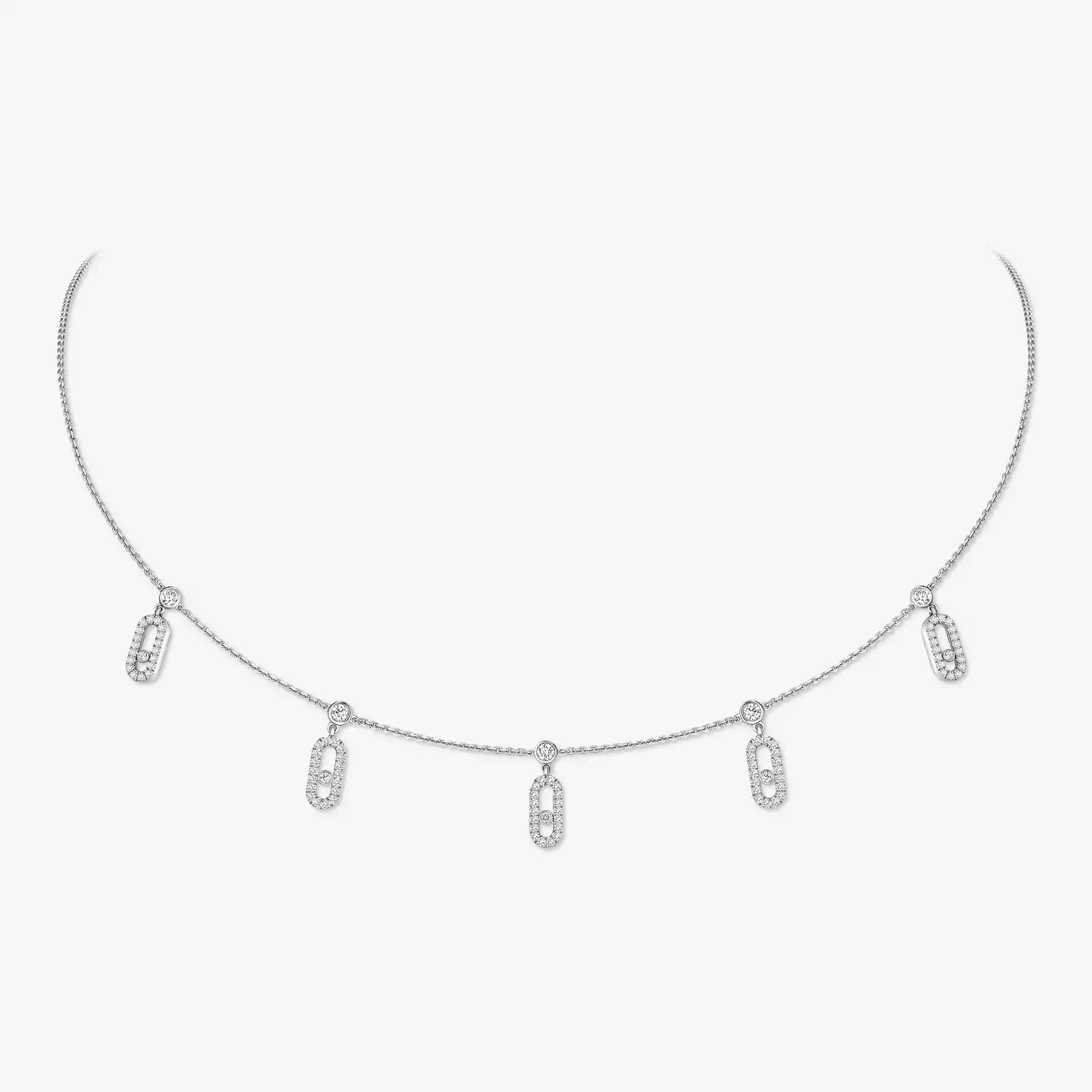 Collier Femme Or Blanc Diamant Choker Move Uno Pampille Pavé 12150-WG