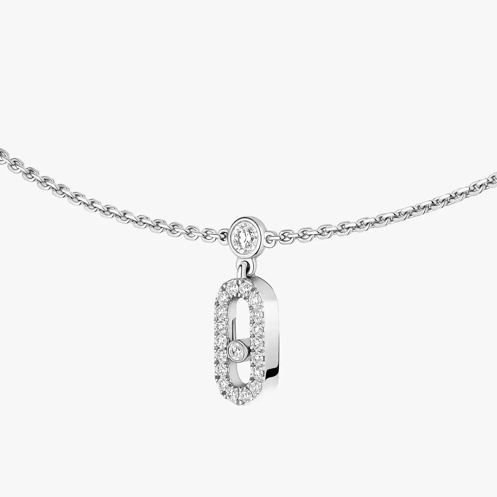 Collier Femme Or Blanc Diamant Choker Move Uno Pampille Pavé 12150-WG