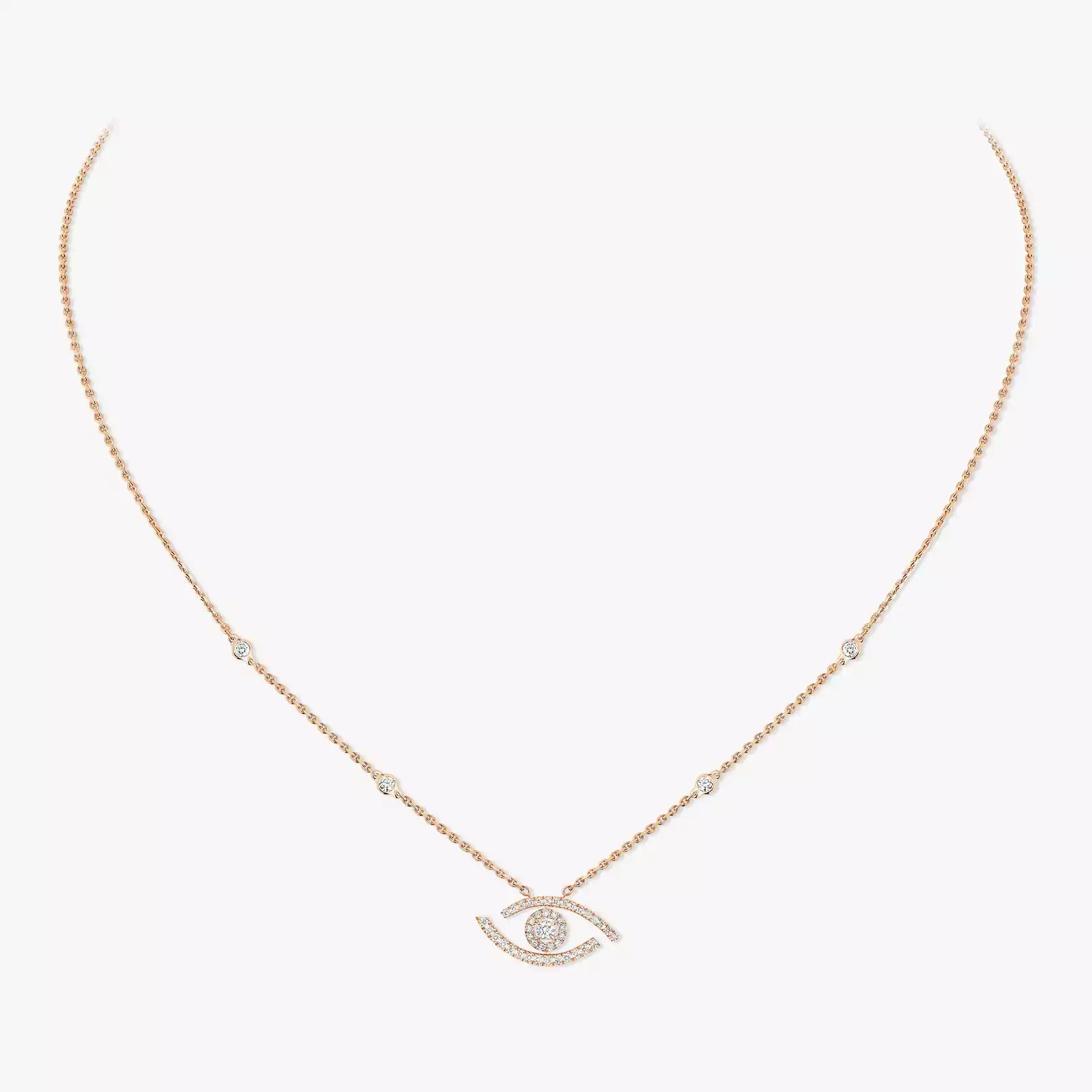 Necklace Femme Pink Gold Diamond Lucky Eye Pavé 07525-PG