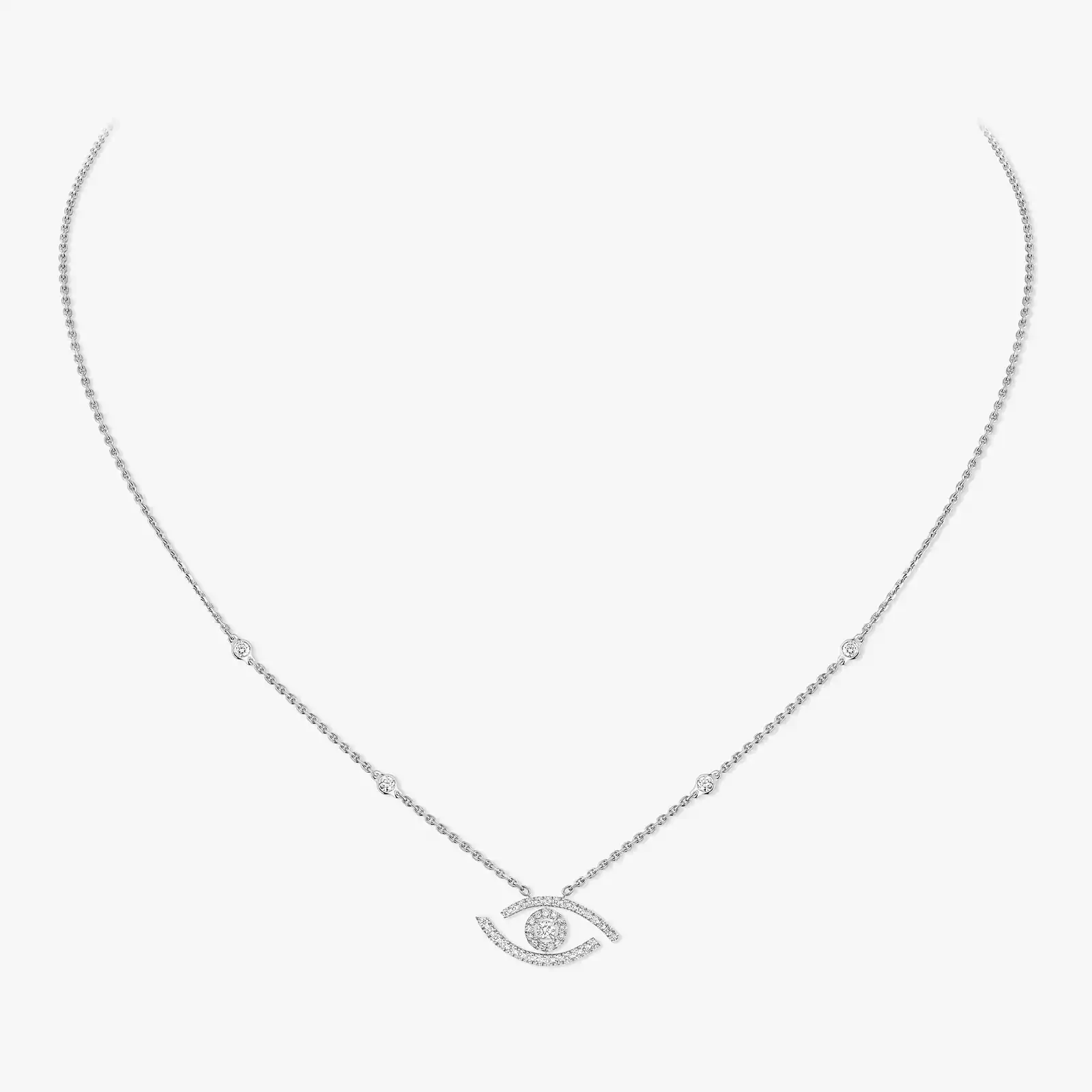 Necklace Femme White Gold Diamond Lucky Eye Pavé 07525-WG
