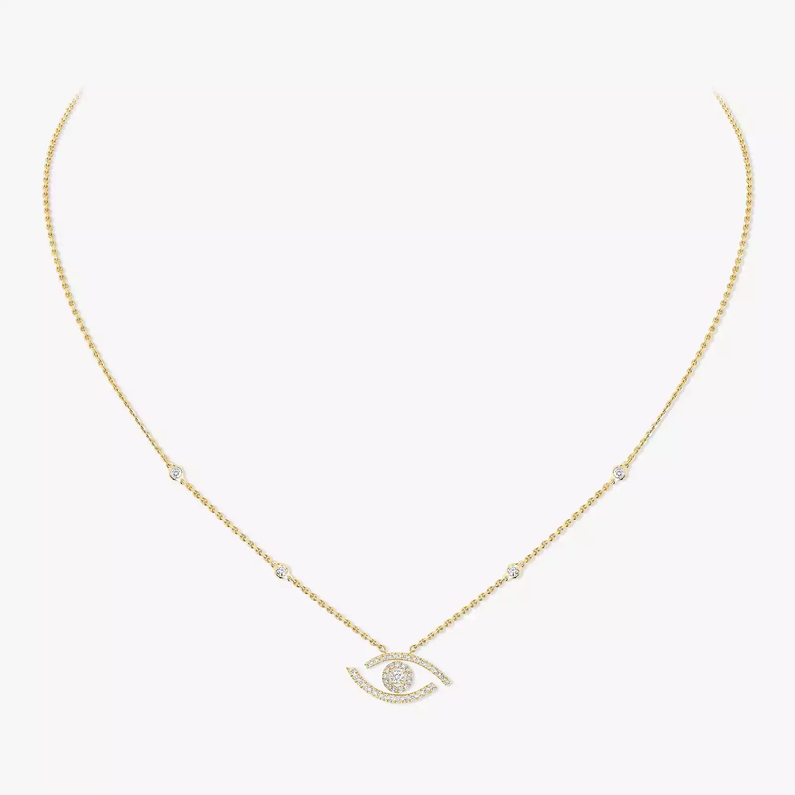 Necklace Femme Yellow Gold Diamond Lucky Eye Pavé 07525-YG