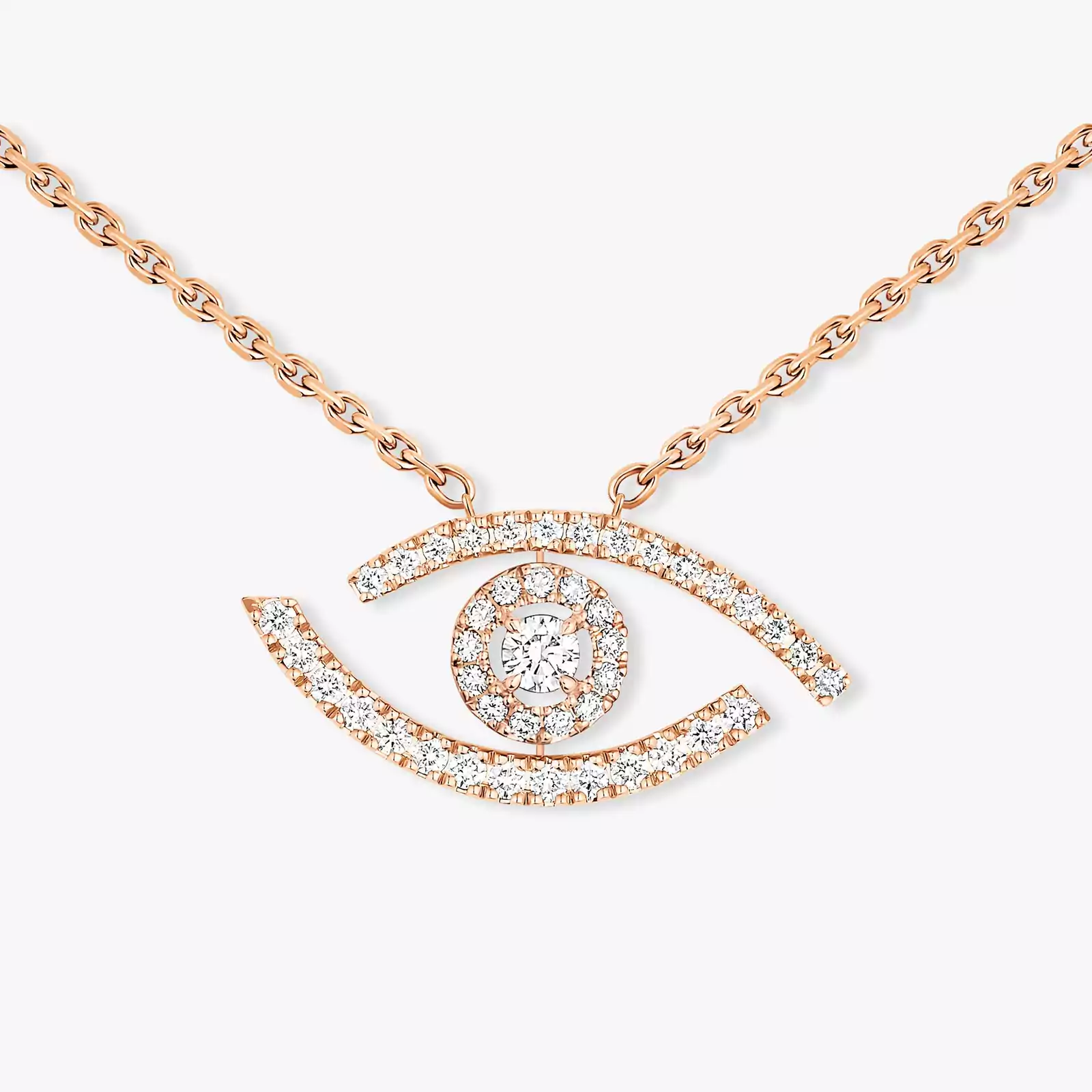 Necklace Femme Pink Gold Diamond Lucky Eye Pavé 07525-PG