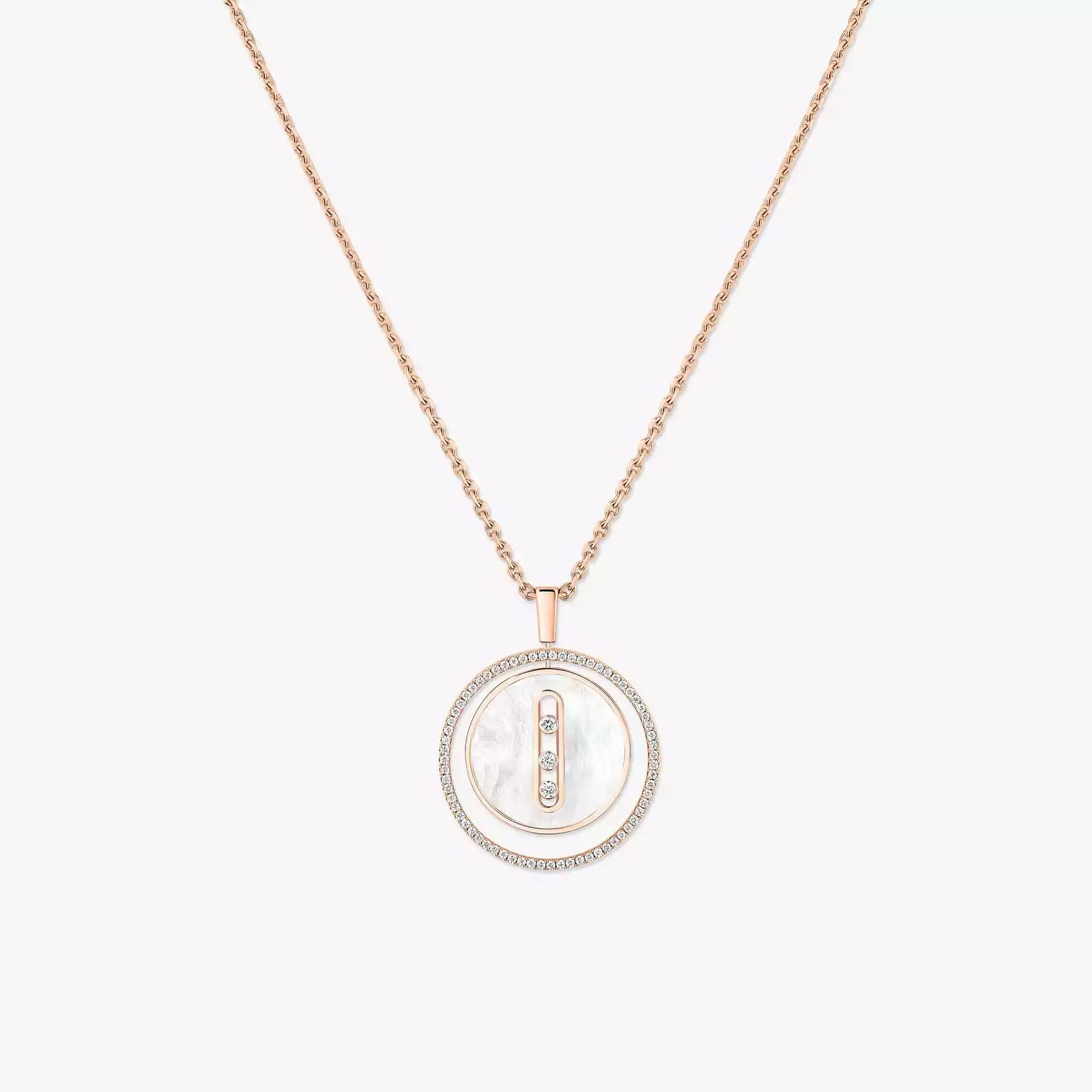 White mother-of-pearl Lucky Move MM Pink Gold For Her Diamond Necklace 10834-PG