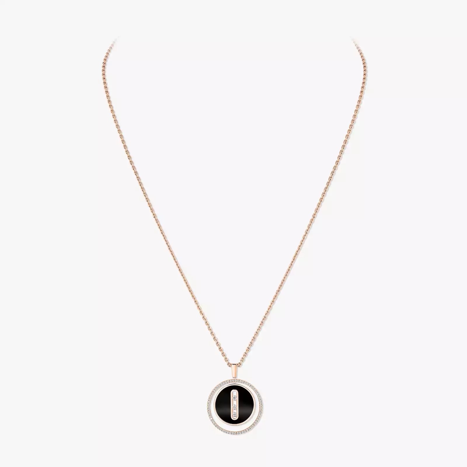 Collier Femme Or Rose Diamant Lucky Move MM Onyx Or Rose 10838-PG