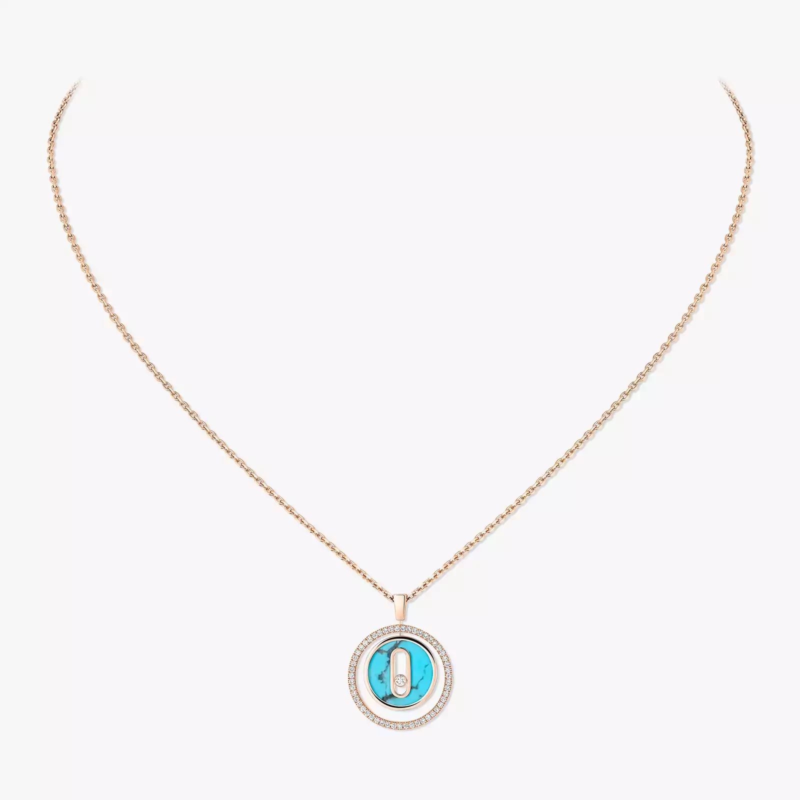 Necklace Femme Pink Gold Diamond Turquoise Lucky Move SM Necklace 11649-PG