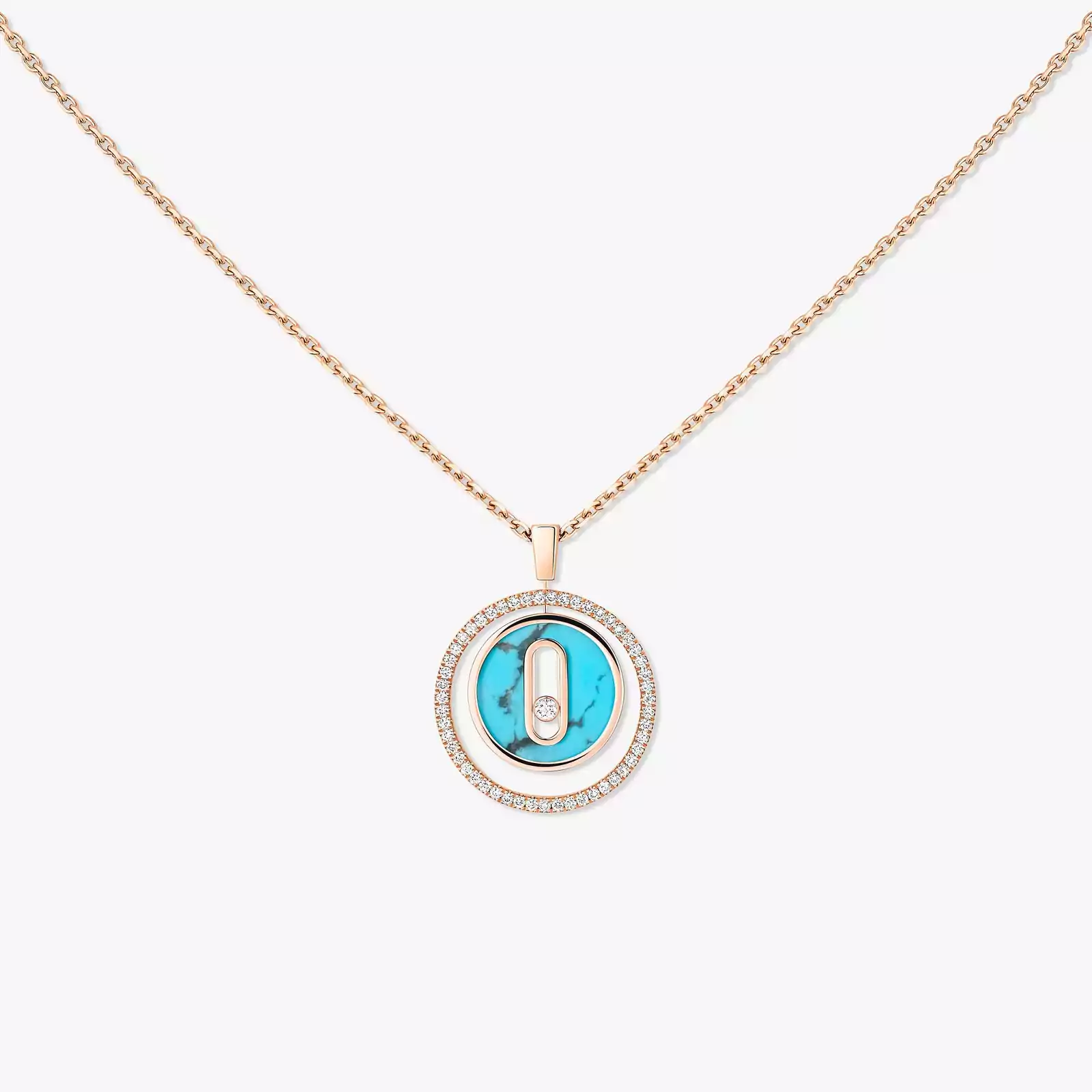 Necklace Femme Pink Gold Diamond Turquoise Lucky Move SM Necklace 11649-PG
