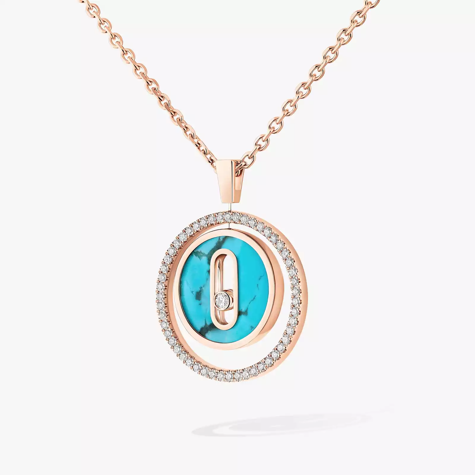 Necklace Femme Pink Gold Diamond Turquoise Lucky Move SM Necklace 11649-PG