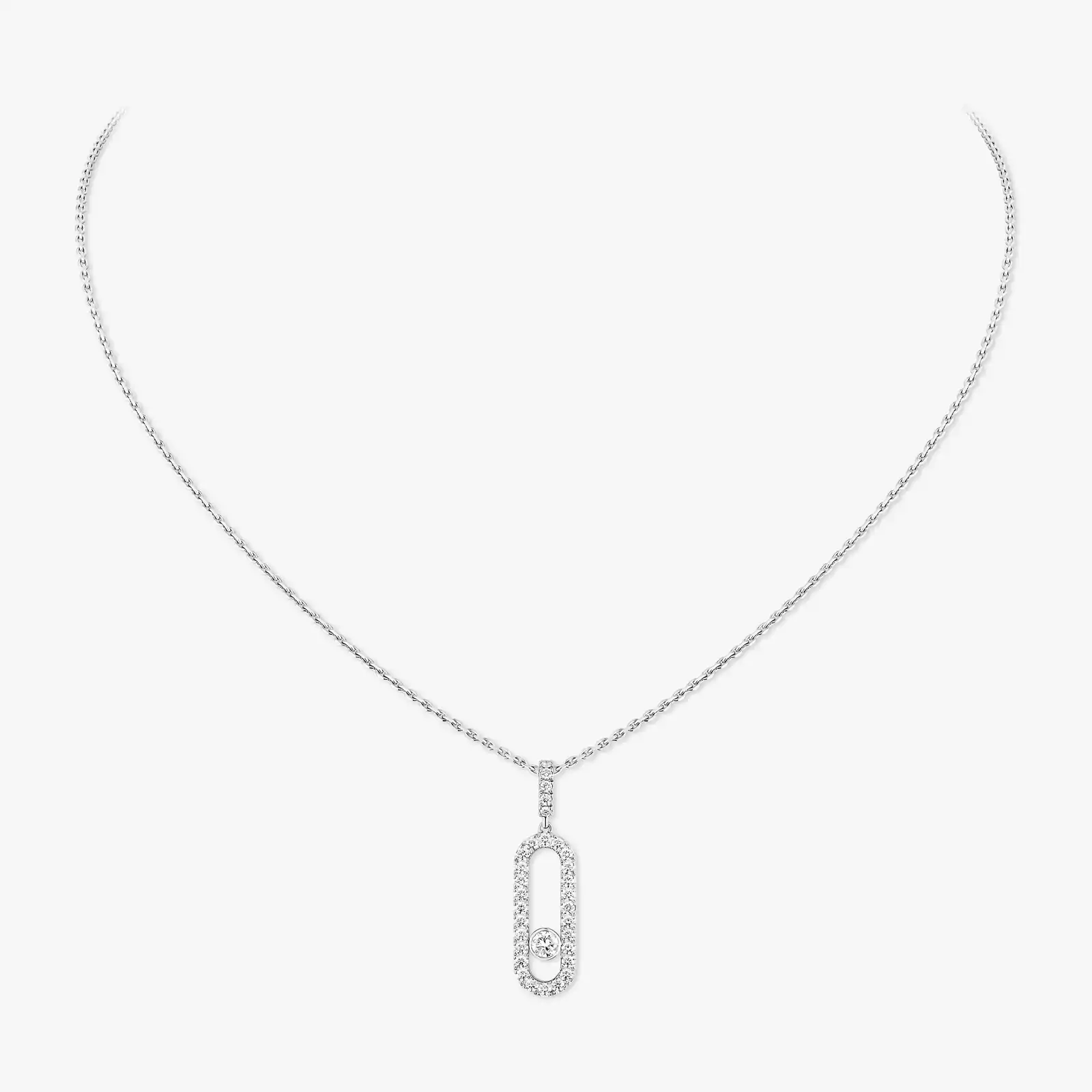 Collier Femme Or Blanc Diamant Move Uno GM Pavé 12058-WG