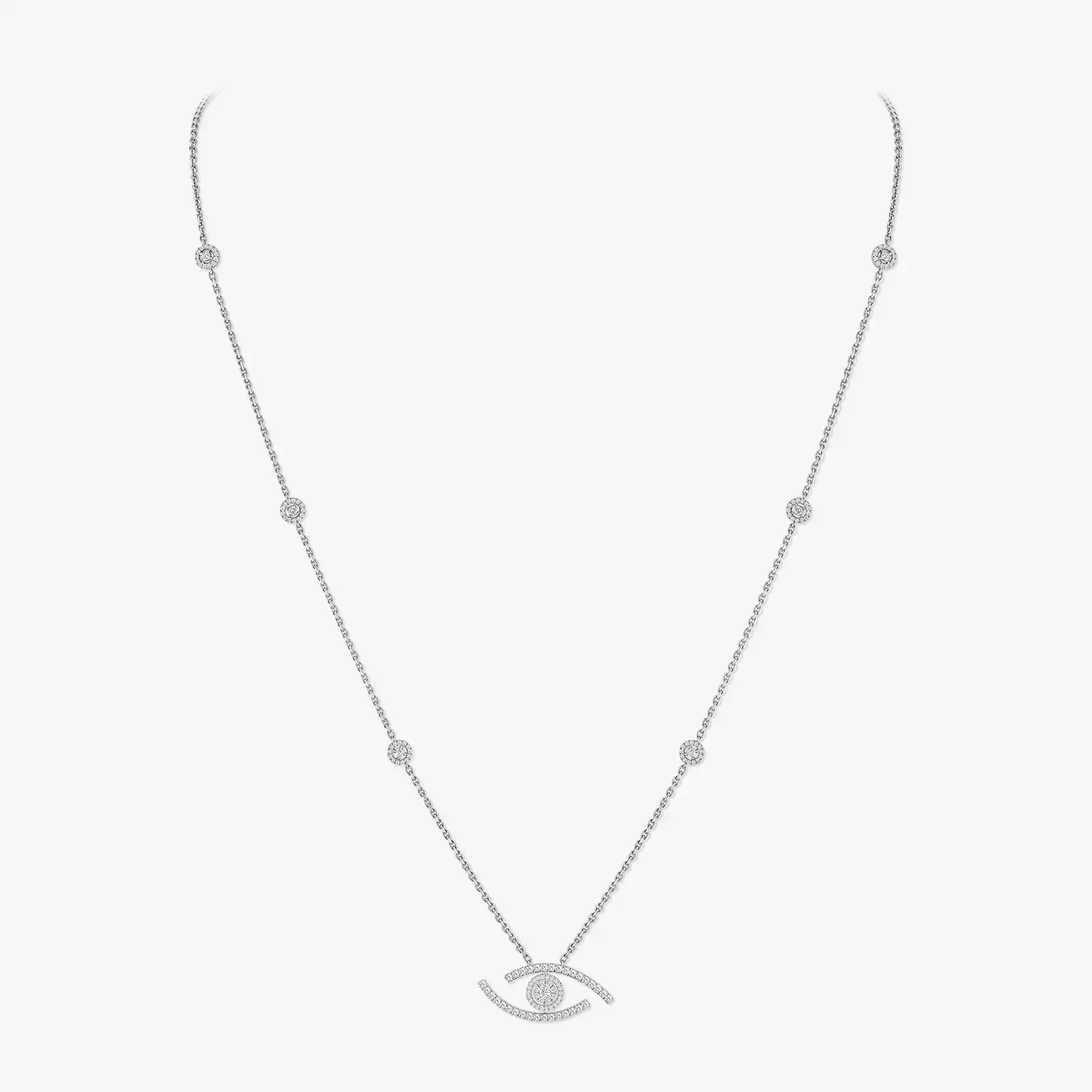 Lucky Eye Diamond Pavé Long Necklace White Gold For Her Diamond Necklace 11570-WG