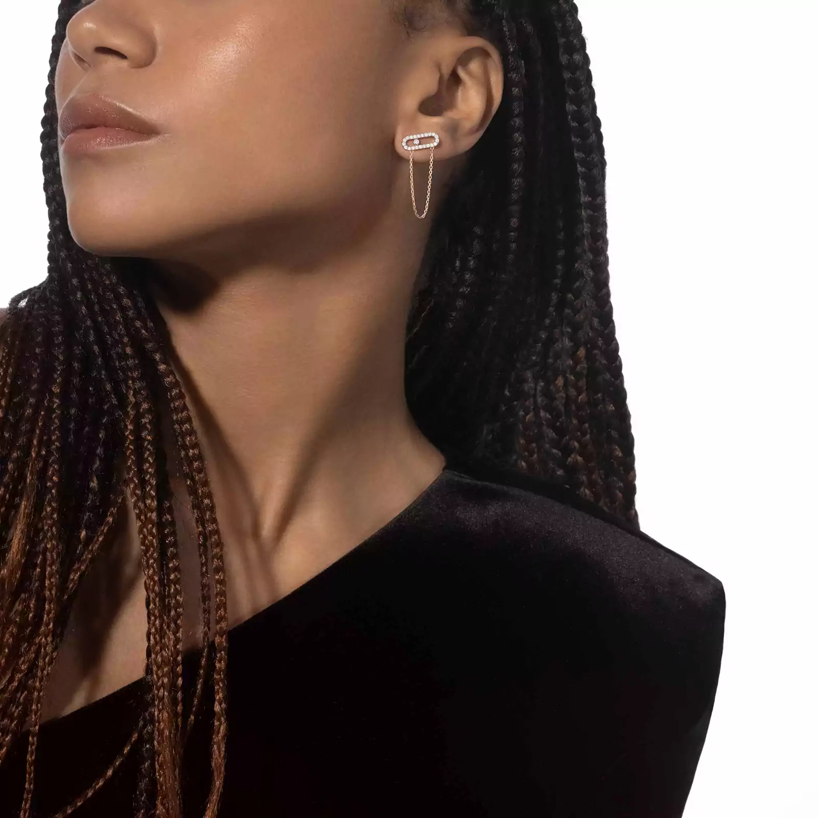 Earrings For Her Pink Gold Diamond Move Uno Chain and Stud earrings 12146-PG