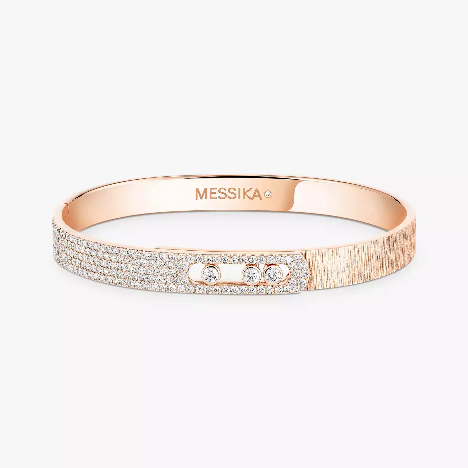 Bracelet Femme Or Rose Diamant Bangle Move Noa Ciselé Semi-Pavé Grandes Tailles 14556-PG
