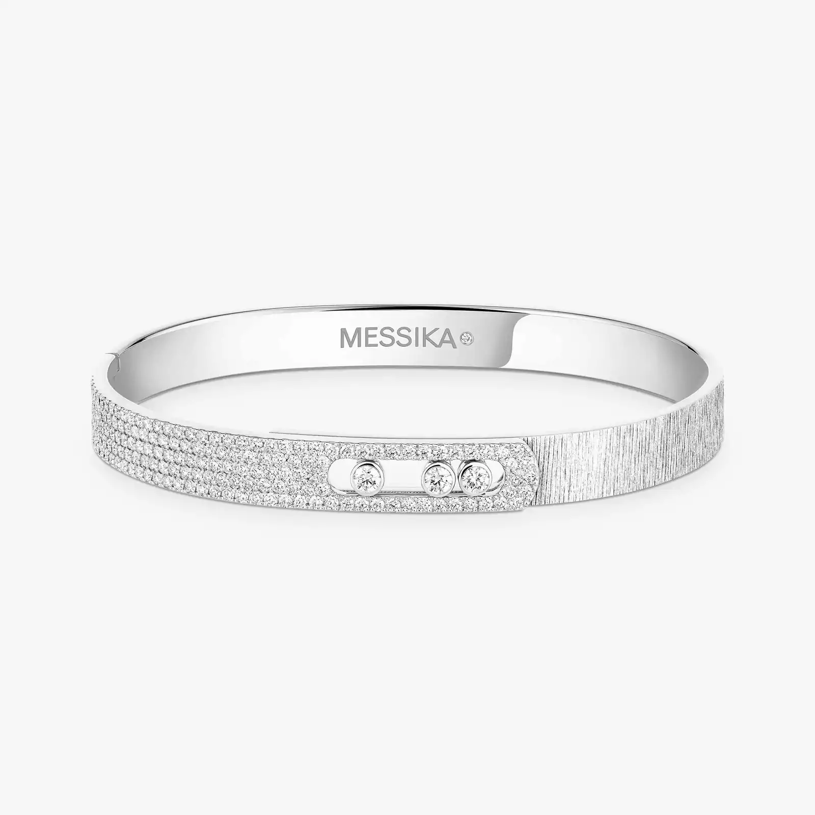 Bracelet Mixte Or Blanc Diamant Bangle Move Noa Ciselé Semi-Pavé 14501-WG