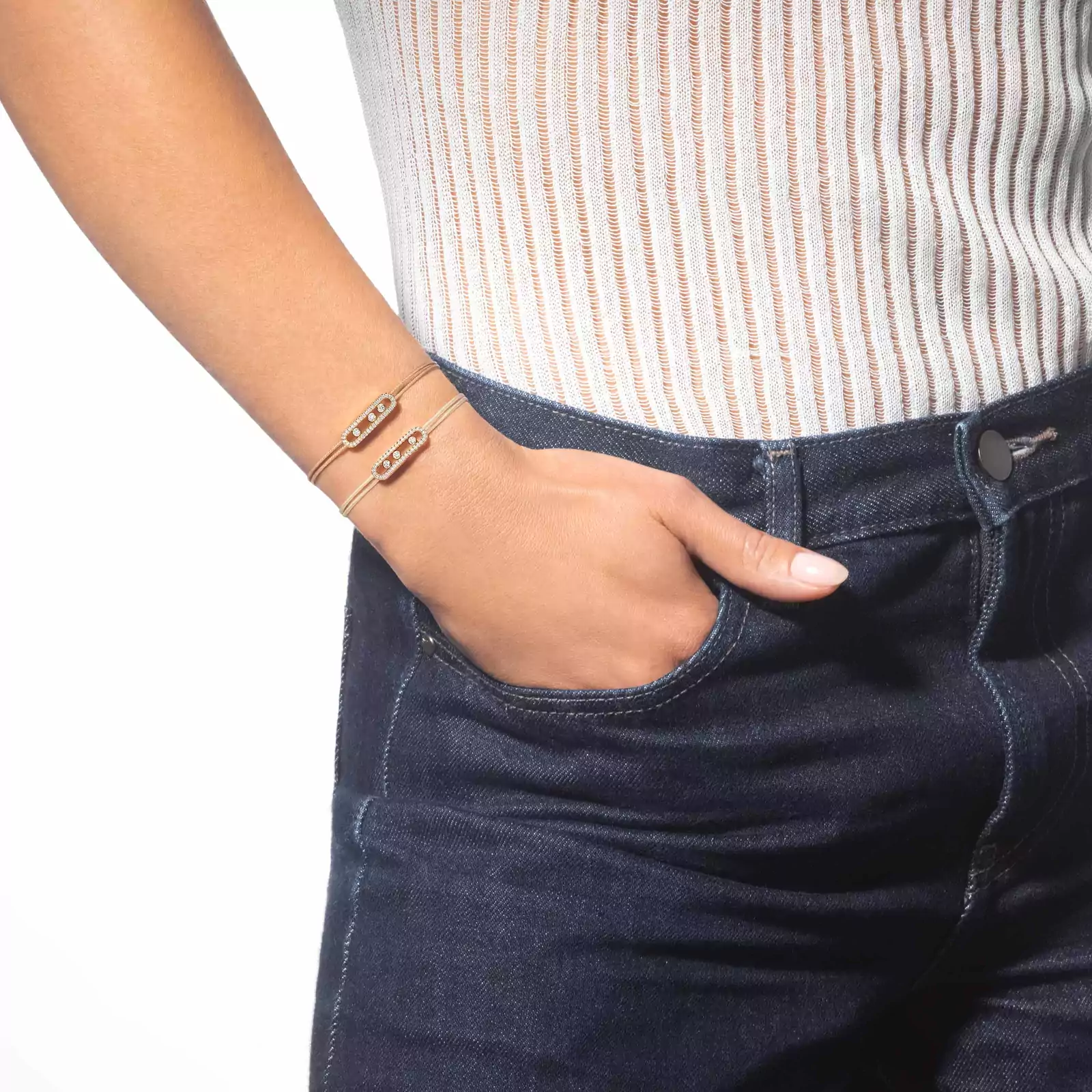 Messika CARE(S) Schnur Beige Mit Diamanten Ausgefasst Für sie Diamant Armband Gelbgold 14102-YG