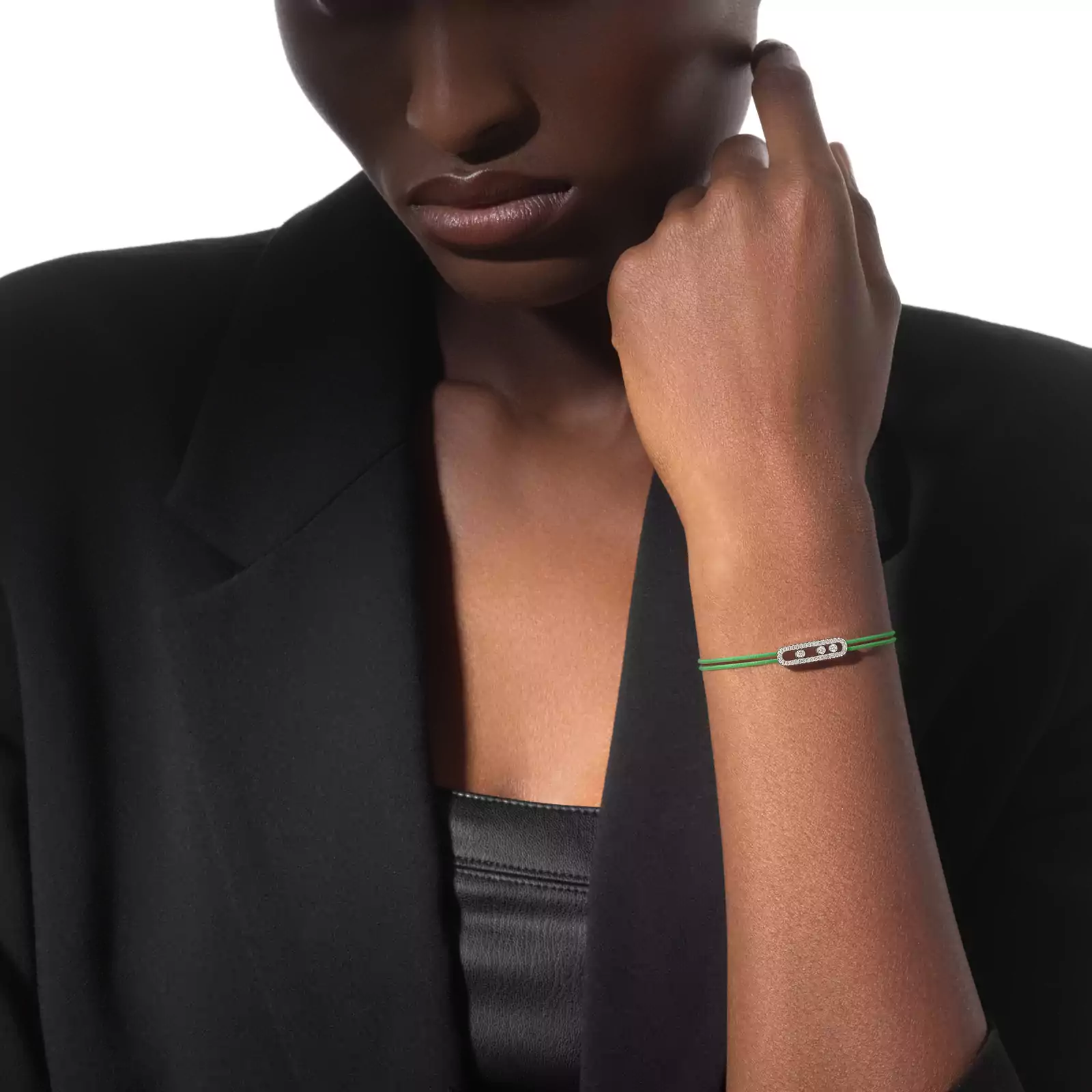 Messika CARE(S) Green Cord Pavé Bracelet White Gold Mixed Diamond Bracelet 14641-WG