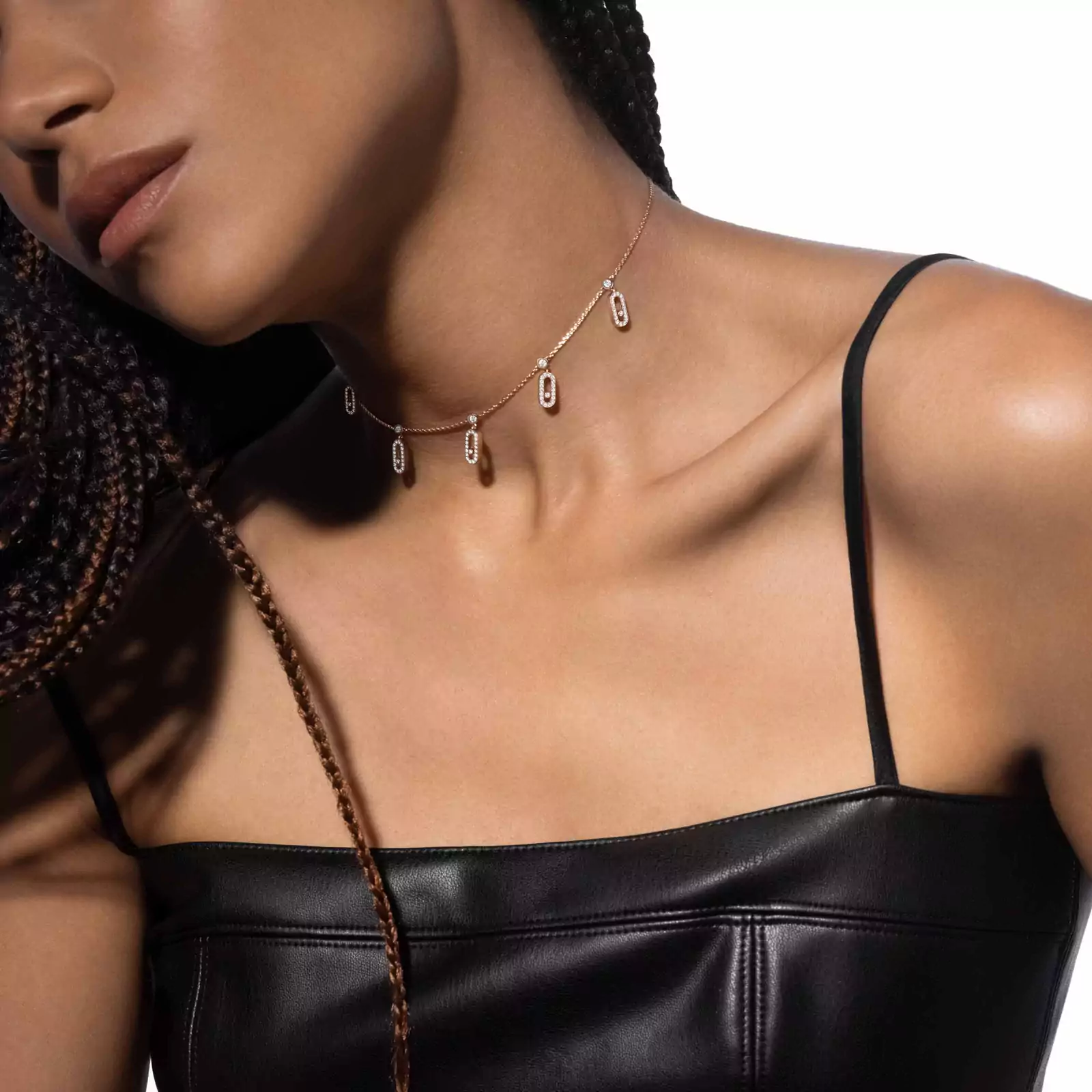Collier Femme Or Rose Diamant Choker Move Uno Pampille Pavé 12150-PG