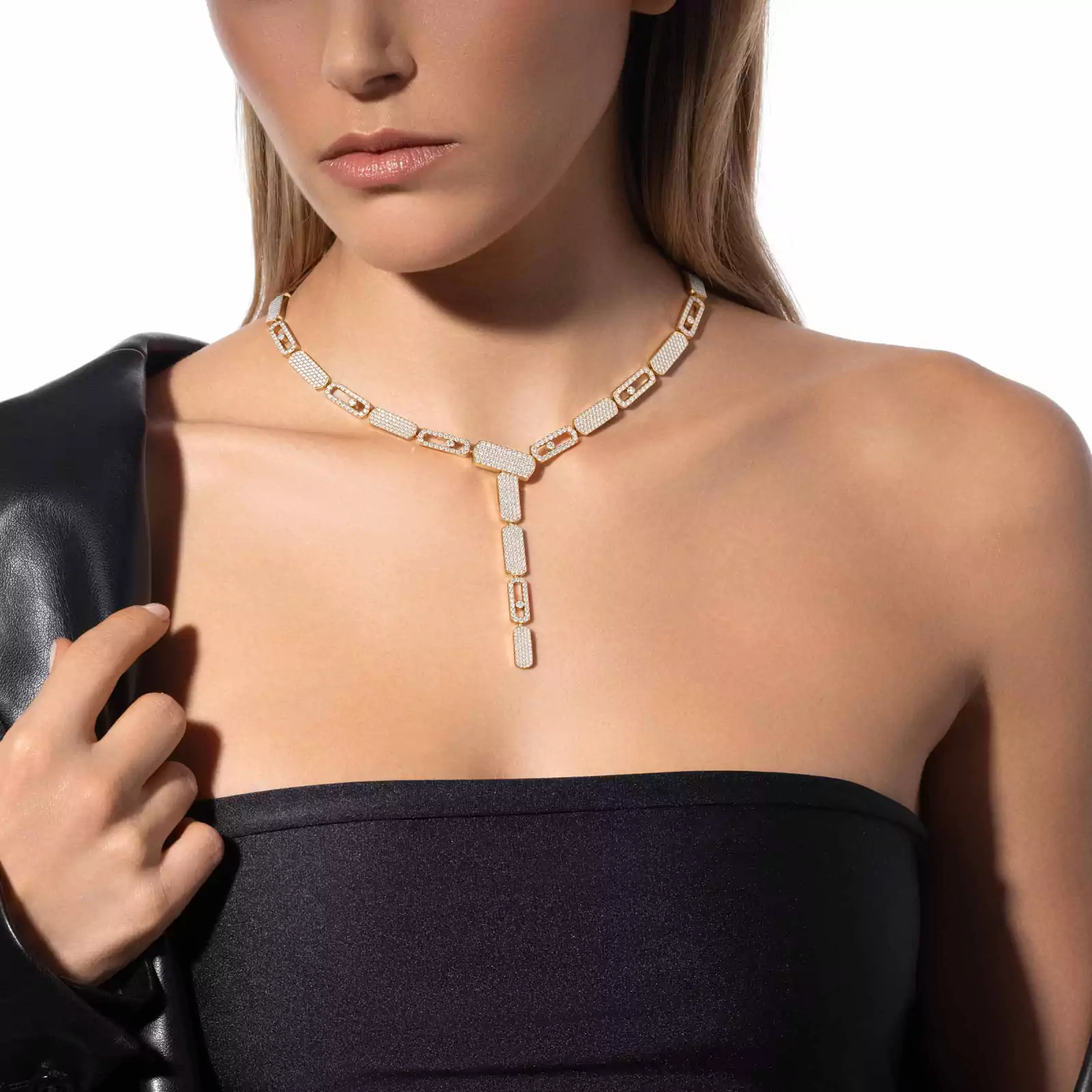 Imperial Move LM Pavé Tie Necklace Yellow Gold For Her Diamond Necklace 14151-YG