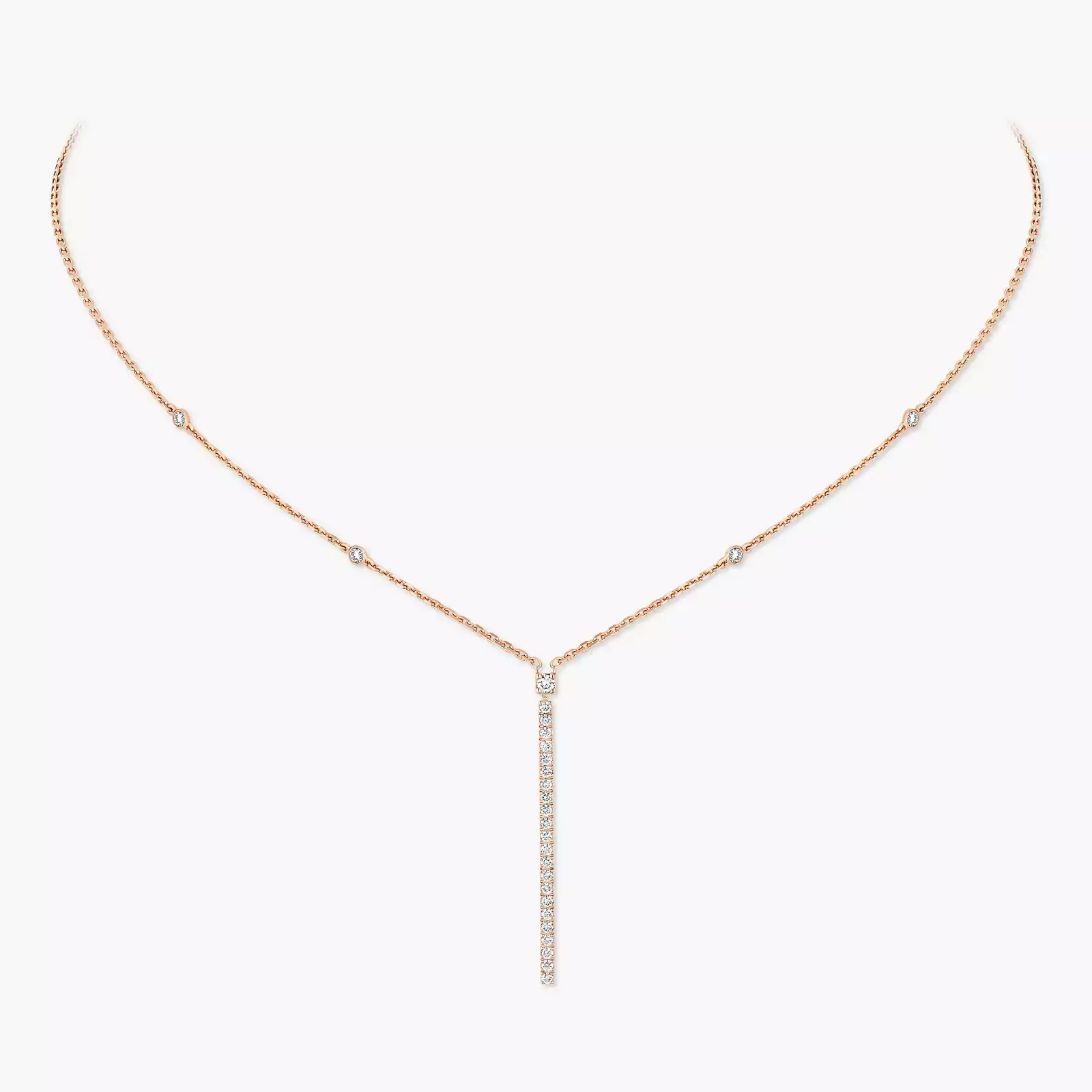 Necklace For Her Pink Gold Diamond Gatsby Vertical Bar 05448-PG