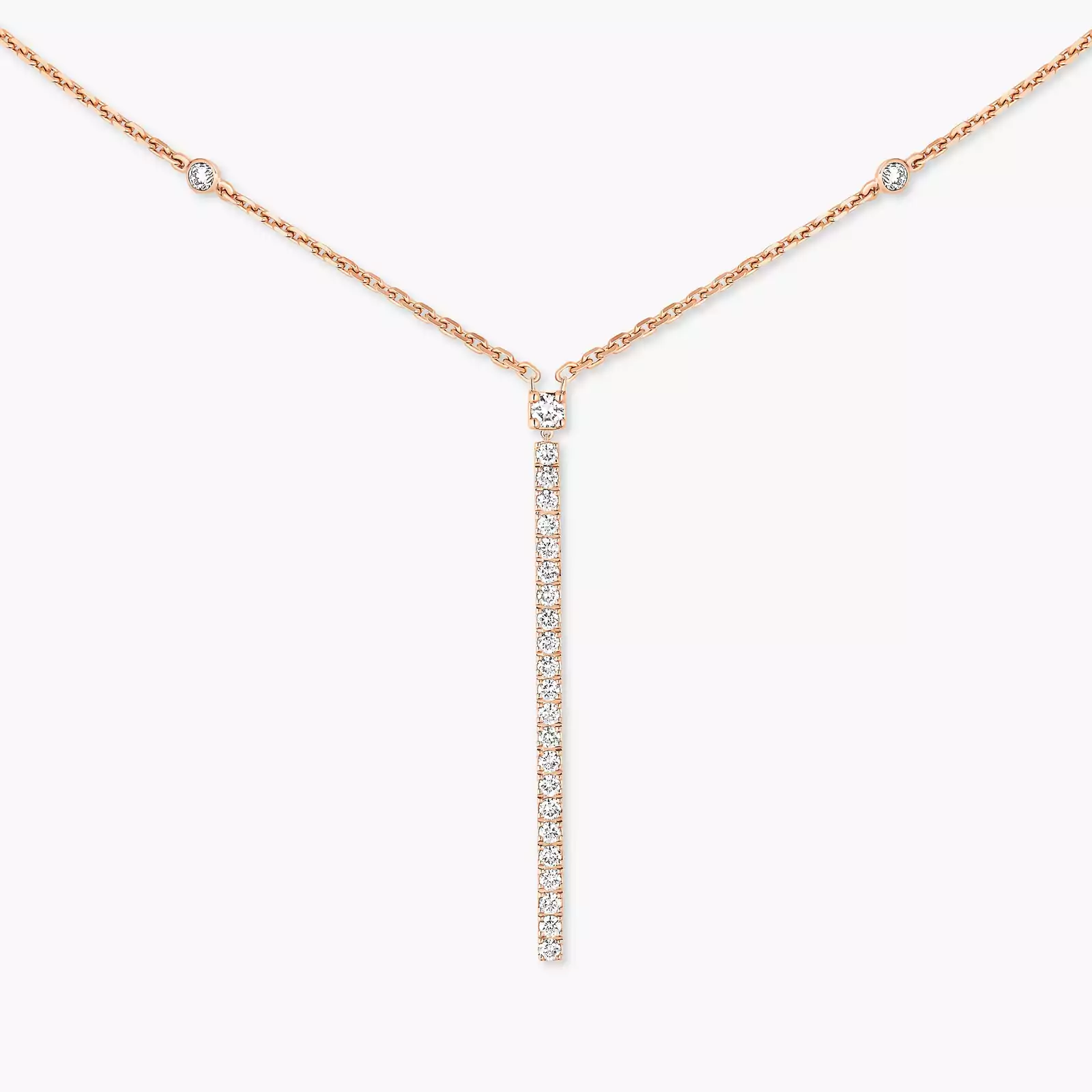 Necklace For Her Pink Gold Diamond Gatsby Vertical Bar 05448-PG