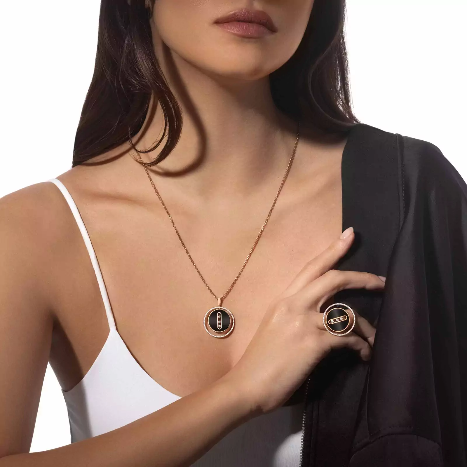 Collier Femme Or Rose Diamant Lucky Move MM Onyx Or Rose 10838-PG