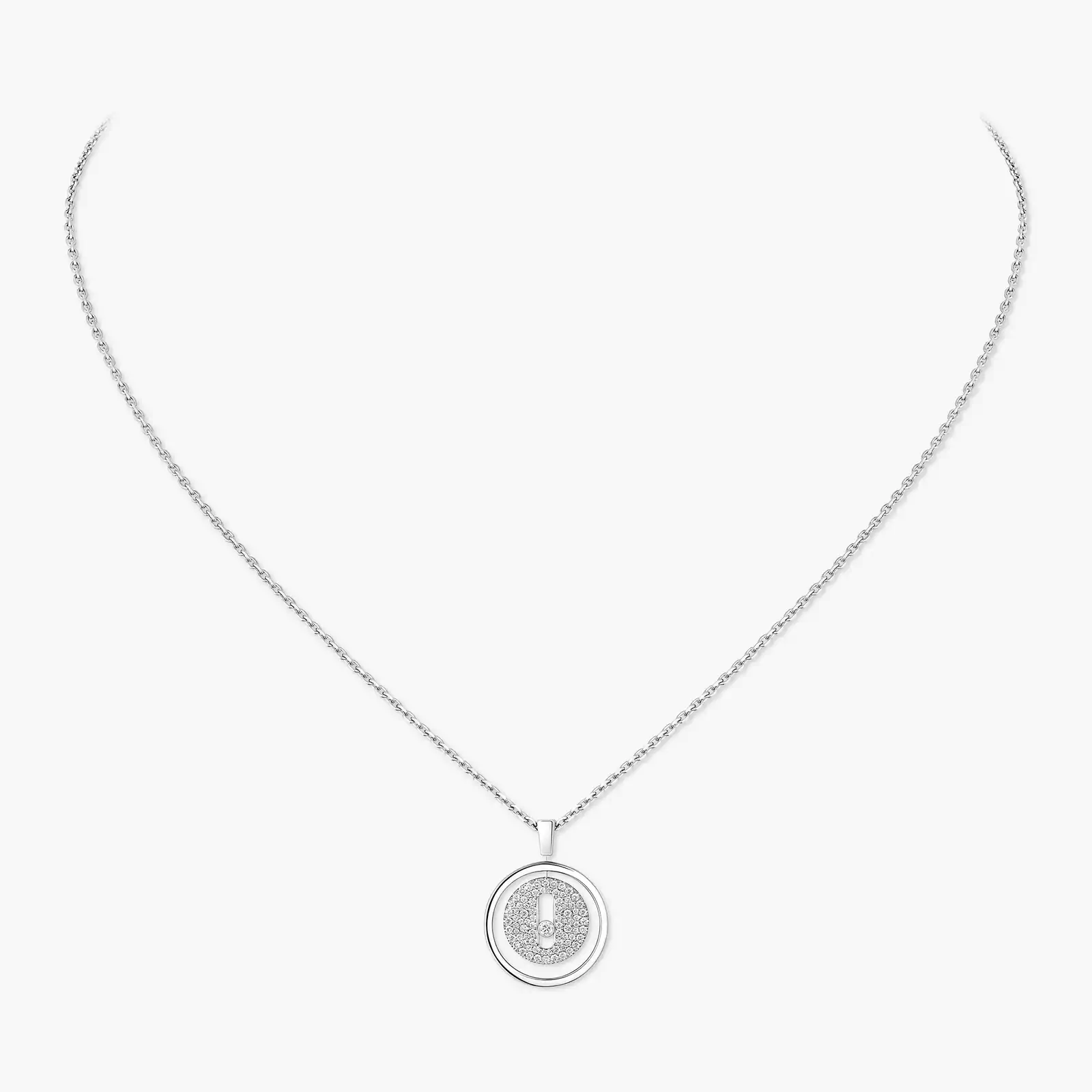 Lucky Move SM Pavé White Gold For Her Diamond Necklace 07397-WG