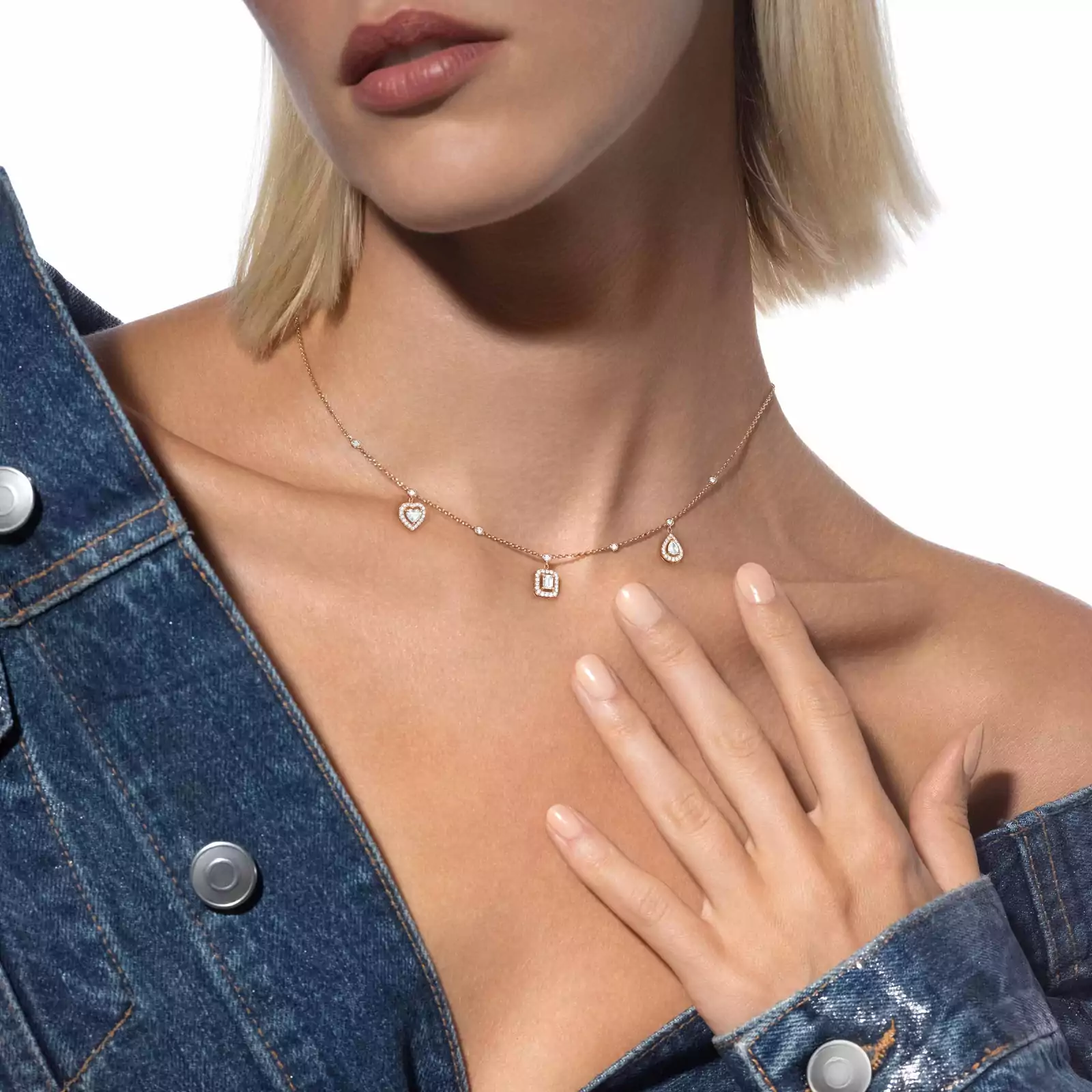 My Twin Trio 3x0,15ct Pink Gold For Her Diamond Necklace 11945-PG