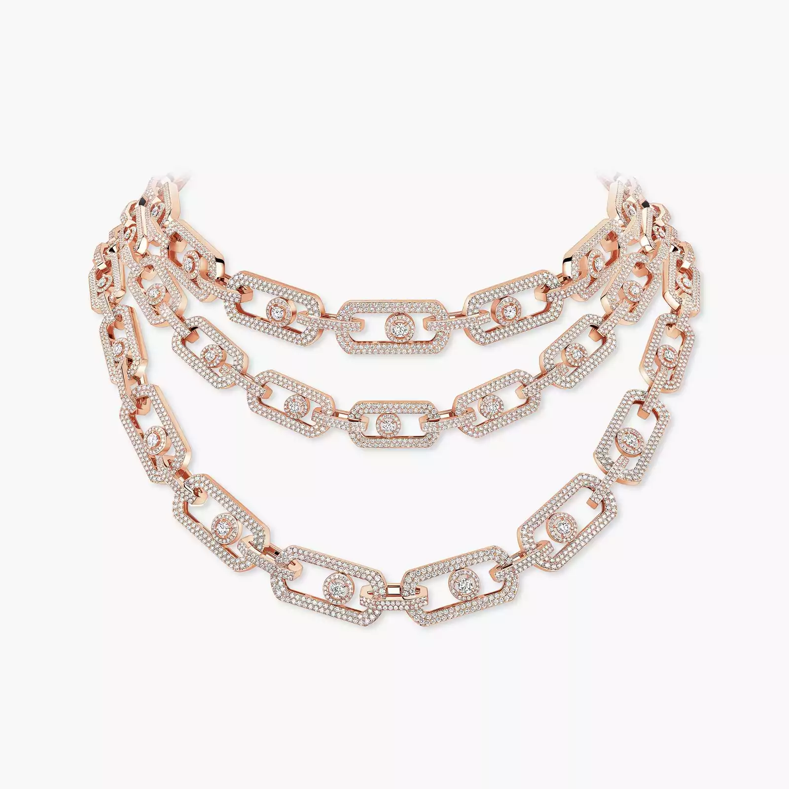 So Move 3-row Pavé Pink Gold For Her Diamond Necklace 13751-PG