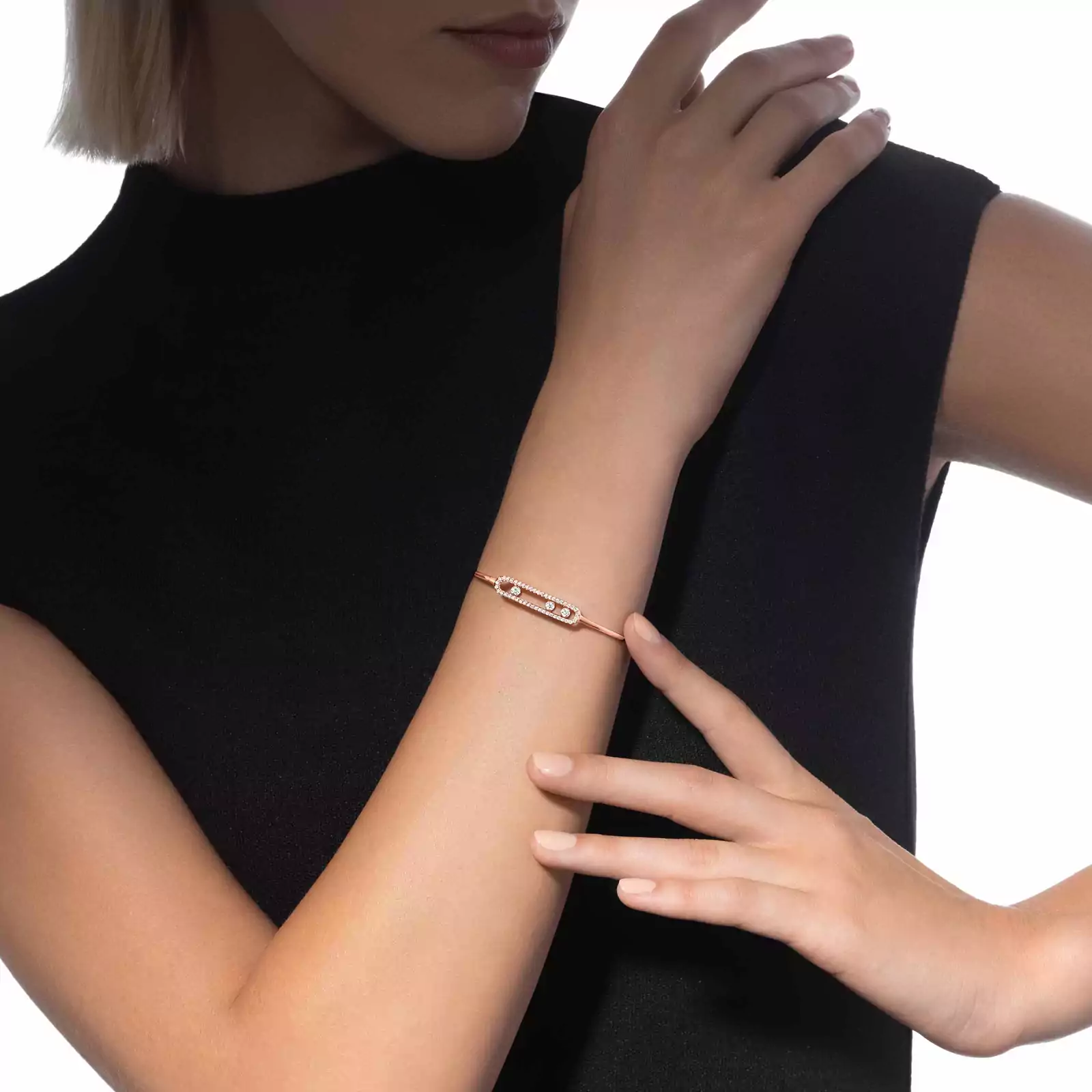 Move Pavé Thin Pink Gold For Her Diamond Bracelet 05032-PG