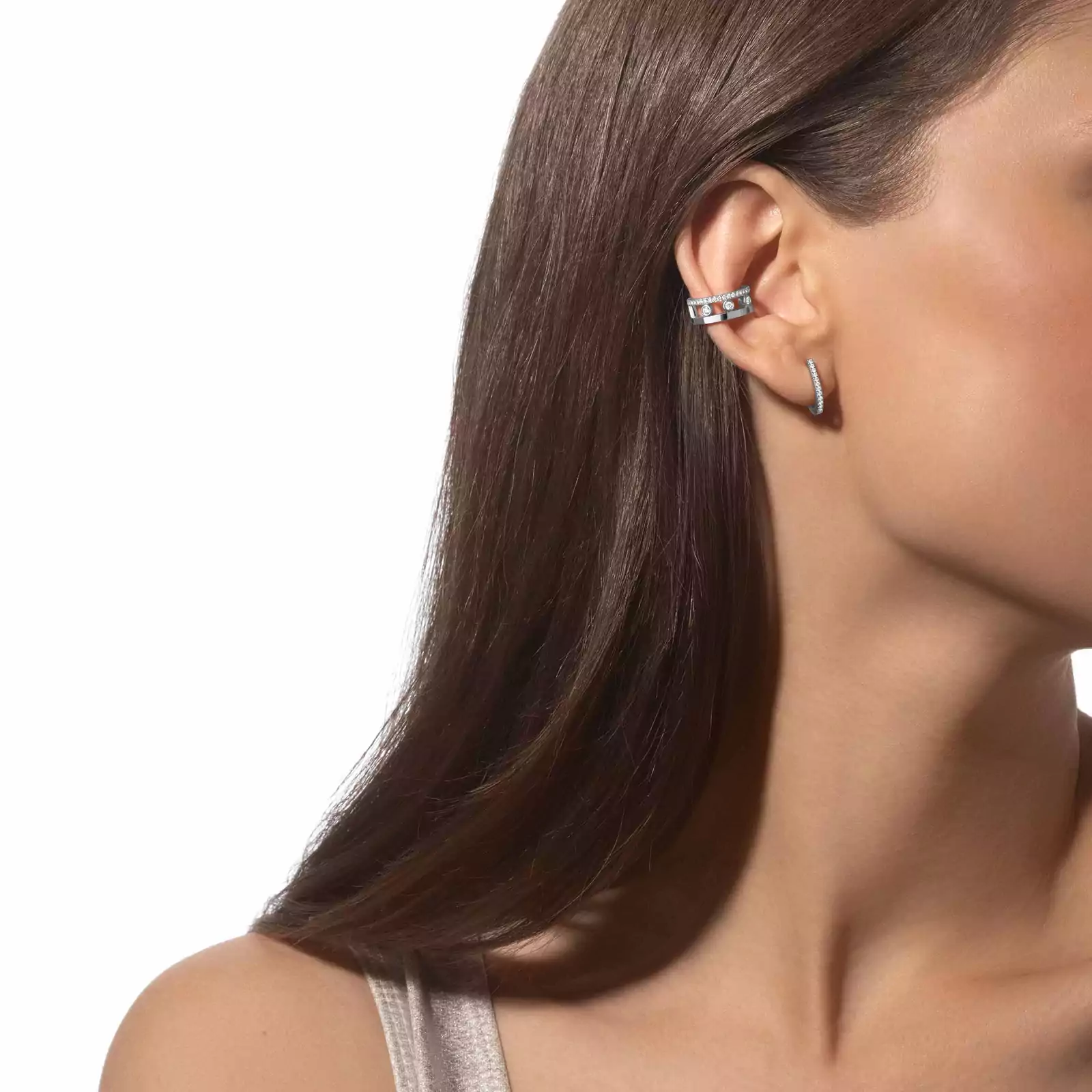 Pendiente Mujer Oro blanco Diamante Pendiente de clip Move Romane 0,025 ct  10120-WG