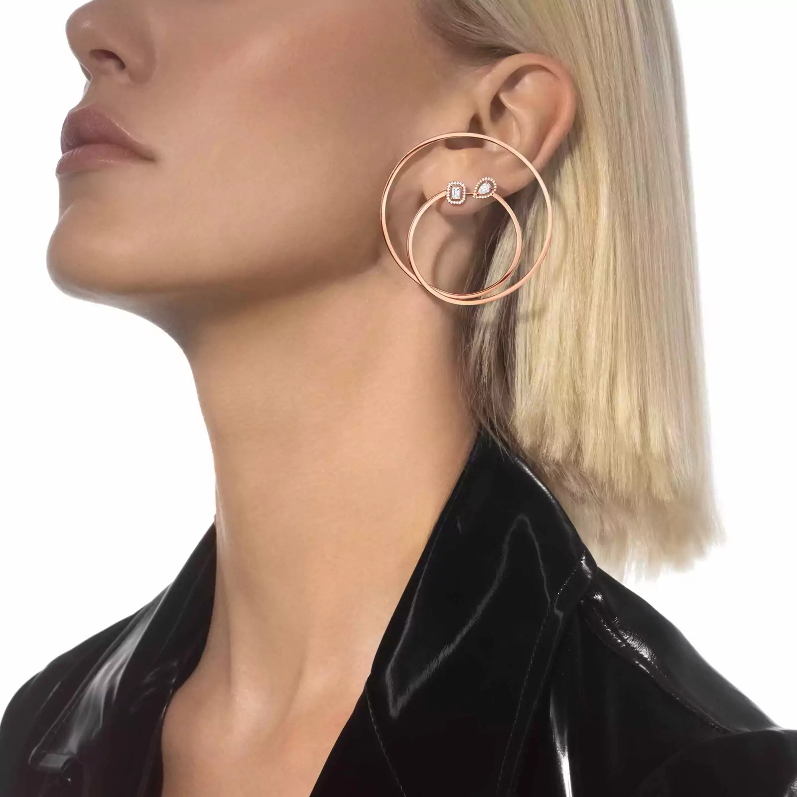 Pink Gold Single Diamond Spiral Hoop Earring My Twin Messika 07445 WG