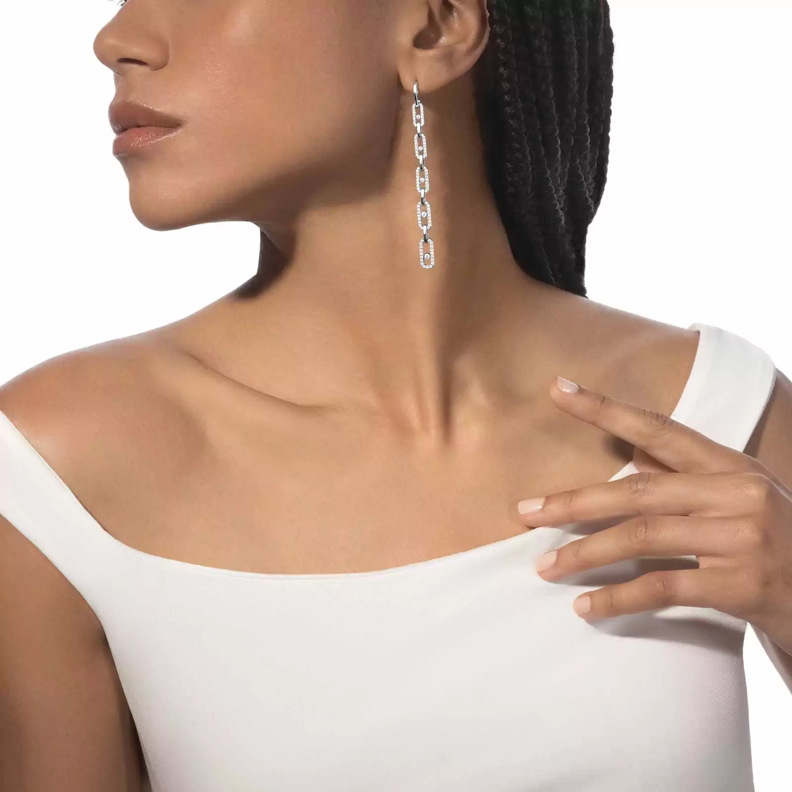 Move Link Multi Pendant Earrings White Gold For Her Diamond Earrings 12011-WG